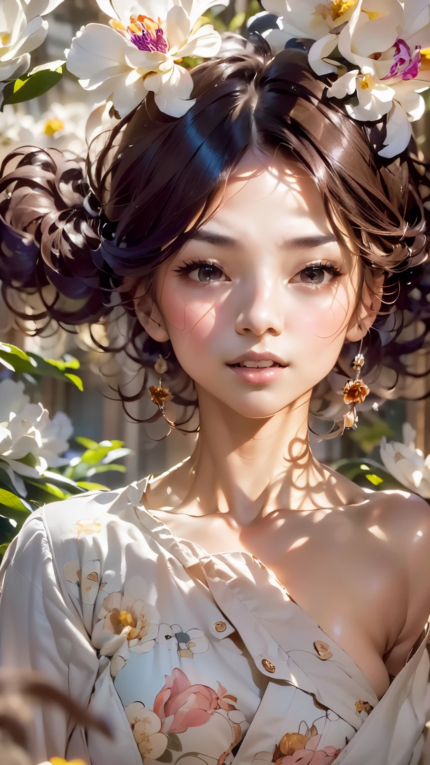 ((Masterpiece, Best quality: 1.2), (Create MAxZenArt!))_((Top quality, oil painting, virtuoso execution, wonderful masters))_((Final fantasy (Yuna),(young girl - , nude, full growth, naked body, dark hair, light skin, scarlet lips, smile; black, expressive eyes, long eyelashes))_((Girl with brown hair, dressed; black translucent - chiffon dress, gold line, very short dress- peignoir, (erotica), (sexuality), (calm relaxed pose, hair fluttering in the wind, half a turn, look at the viewer, stylish girl model))_((Beautiful painting of characters, soft anime computer graphics, realistic anime -art, sexy girl, photorealistic rendering of an anime girl, painting-realism, digital art))_ ((Background- flower garden, pictorial writing, stylized- virtuosic brushwork, graphic, (stunning; flowers lilies, peonies, chrysanthemumodern style)_(High quality, masterpiece)).