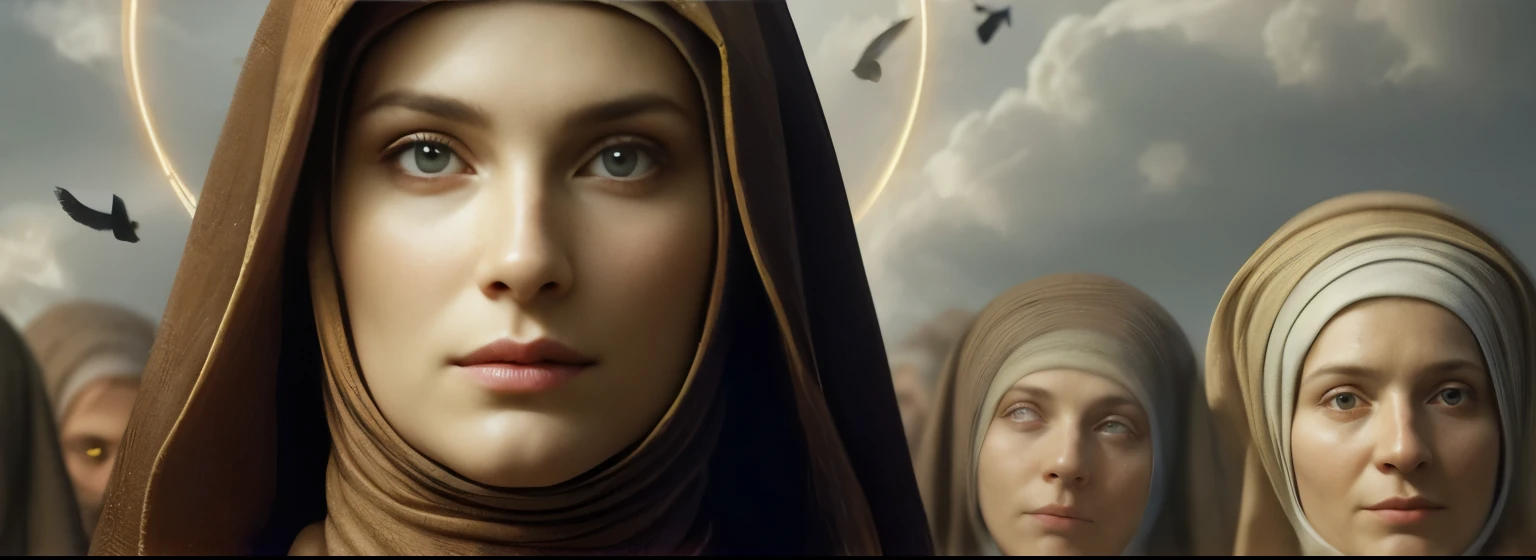 a close-up of a woman with a nude head covering her face, majestosa mulher santa, em Carlo Pessoas, por Alexander Kucharsky, por Krzysztof Boguszewski, society cg 4k”, karol bak de emma watson freira, por Artur Tarnowski, powder László Balogh