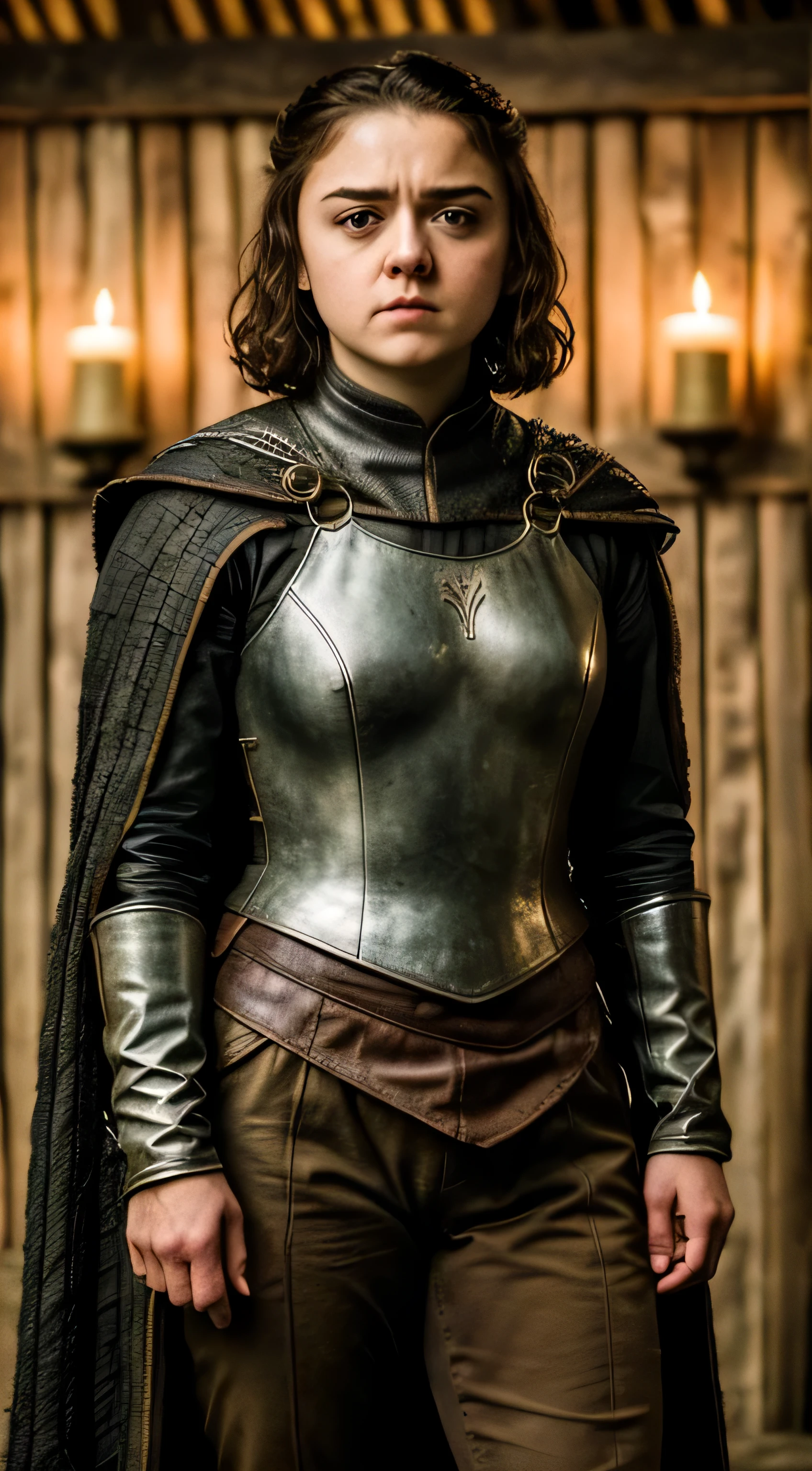 Foto CRU, Arya Stark interpretada por MAISIE WILLIAMS, Mulher de 40 anos, peito empinado, Grande peito natural, erotic costumes, Fantasias de Game of Thrones, revelando figura cativante, trajes medievais, roupas reveladoras, Uma moleca, she'd rather fence than dance. Seu lobo gigante se chama Nymeria, depois de uma rainha guerreira , Game of Thrones series, (pele altamente detalhada: 1.2), 8k HD, dslr, soft lighting, alta qualidade, film grain, Fujifilm XT3