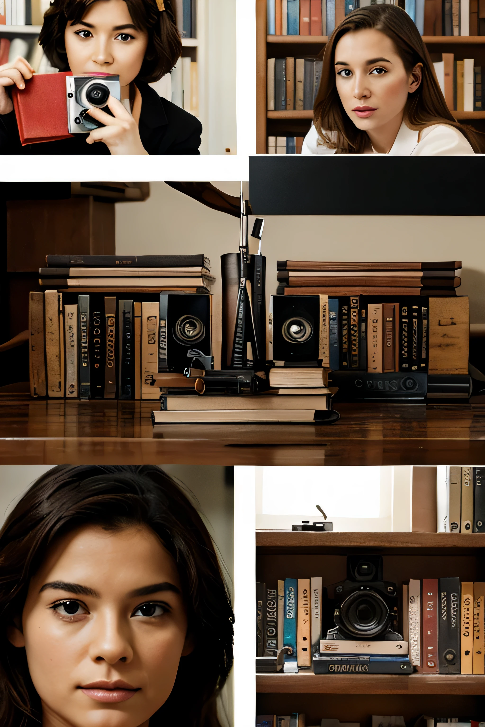 COLLAGE OF VIDEO CAMERA PLUS BOOKS