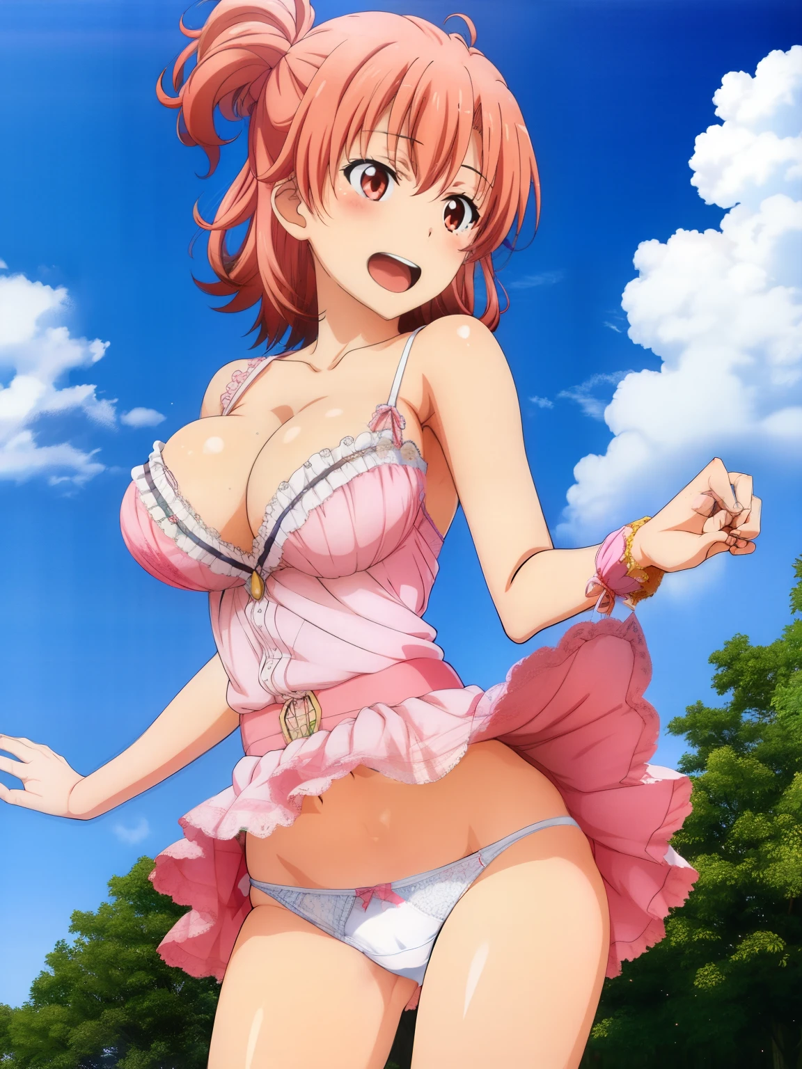 Yuigahama Yui , big breasts,waltz dance , The wind blows up my skirt,white panties,pink panties,