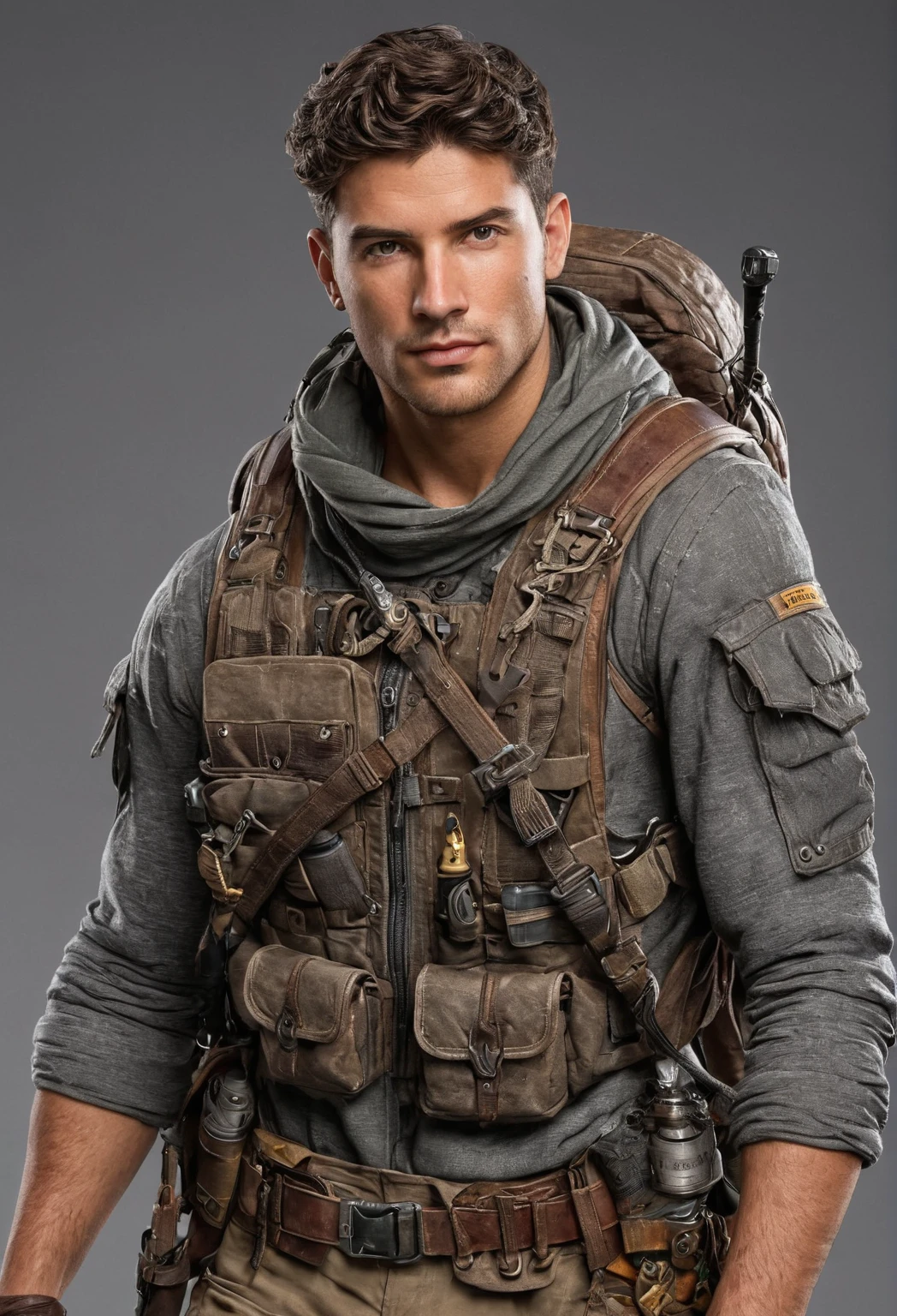 ultra-detailed, realistic, high detail, male adventurer, dynamic pose