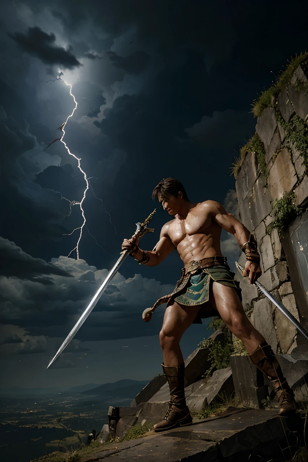He drew his legendary sword and killed the giant sky spider-sized serpent using his legendary weapon's lightning attack.
