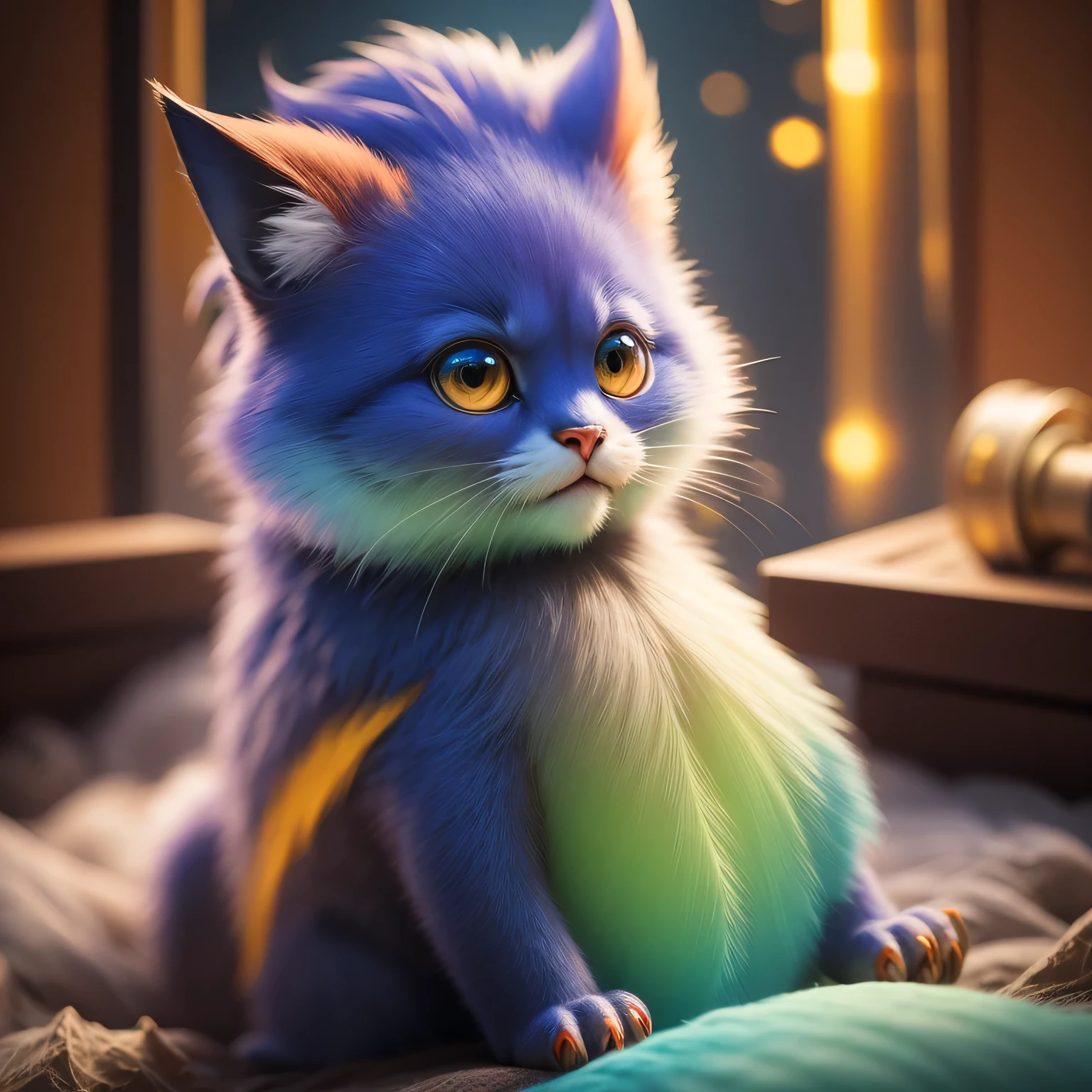 Generate a high-quality 3D image of cute monsters using advanced rendering and modeling techniques. Use the following software for creation: 3DS Max, SketchUp, SolidWorks, AutoCAD, Blender, Vectary, MeshMixer, and Unreal Engine 5. Apply photon mapping, radiosity, and physical rendering techniques with automatic white balance for realistic lighting. Create a cinematic lighting setup with a slightly intensified twilight effect. Ensure the final image has a soft focus effect, but remains ultra-detailed and realistic. The artwork should not be based on a specific photograph. Evoke a sense of technology and high-quality craftsmanship, reminiscent of a masterpiece of illustration and CG art. Include elements of unity, wallpaper, and official art in the composition. Present fine details, extreme delicacy, and beauty, with sharp focus and a high level of detail. Render the woman's hair with detailed fringes. Render the final image with a black background and a plain background. Do not include any watermark or text overlays in the generated image.