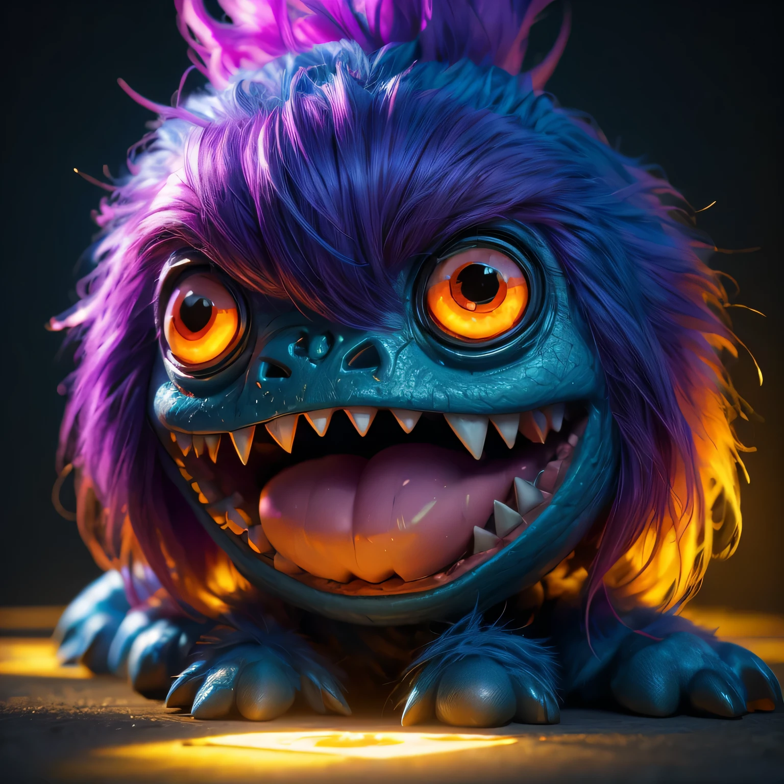 Generate a high-quality 3D image of cute monsters using advanced rendering and modeling techniques. Use the following software for creation: 3DS Max, SketchUp, SolidWorks, AutoCAD, Blender, Vectary, MeshMixer, and Unreal Engine 5. Apply photon mapping, radiosity, and physical rendering techniques with automatic white balance for realistic lighting. Create a cinematic lighting setup with a slightly intensified twilight effect. Ensure the final image has a soft focus effect, but remains ultra-detailed and realistic. The artwork should not be based on a specific photograph. Evoke a sense of technology and high-quality craftsmanship, reminiscent of a masterpiece of illustration and CG art. Include elements of unity, wallpaper, and official art in the composition. Present fine details, extreme delicacy, and beauty, with sharp focus and a high level of detail. Render the woman's hair with detailed fringes. Render the final image with a black background and a plain background. Do not include any watermark or text overlays in the generated image.