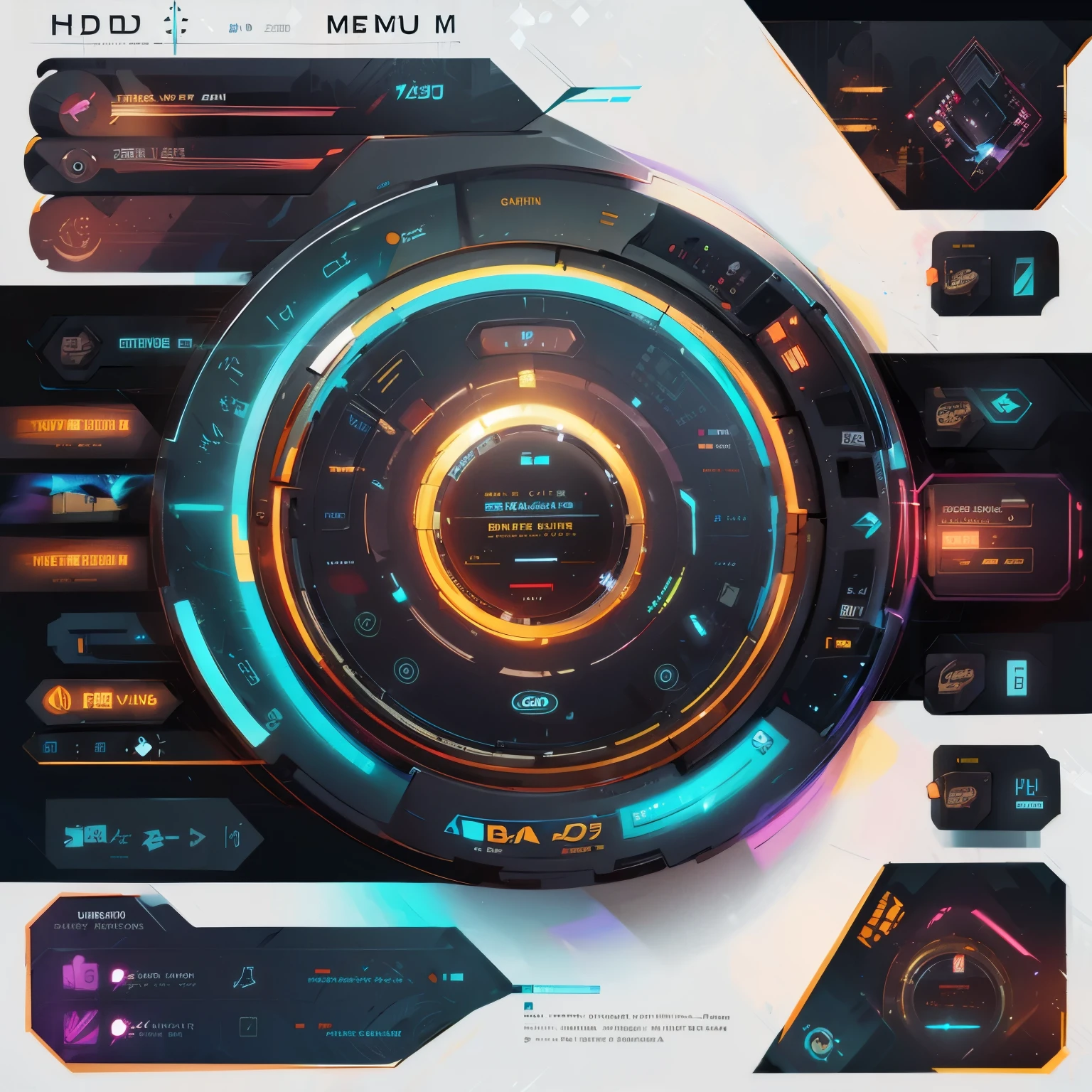 Hud circular menu, survival game, symmetrical, white background, stylized, Cartoon style, 