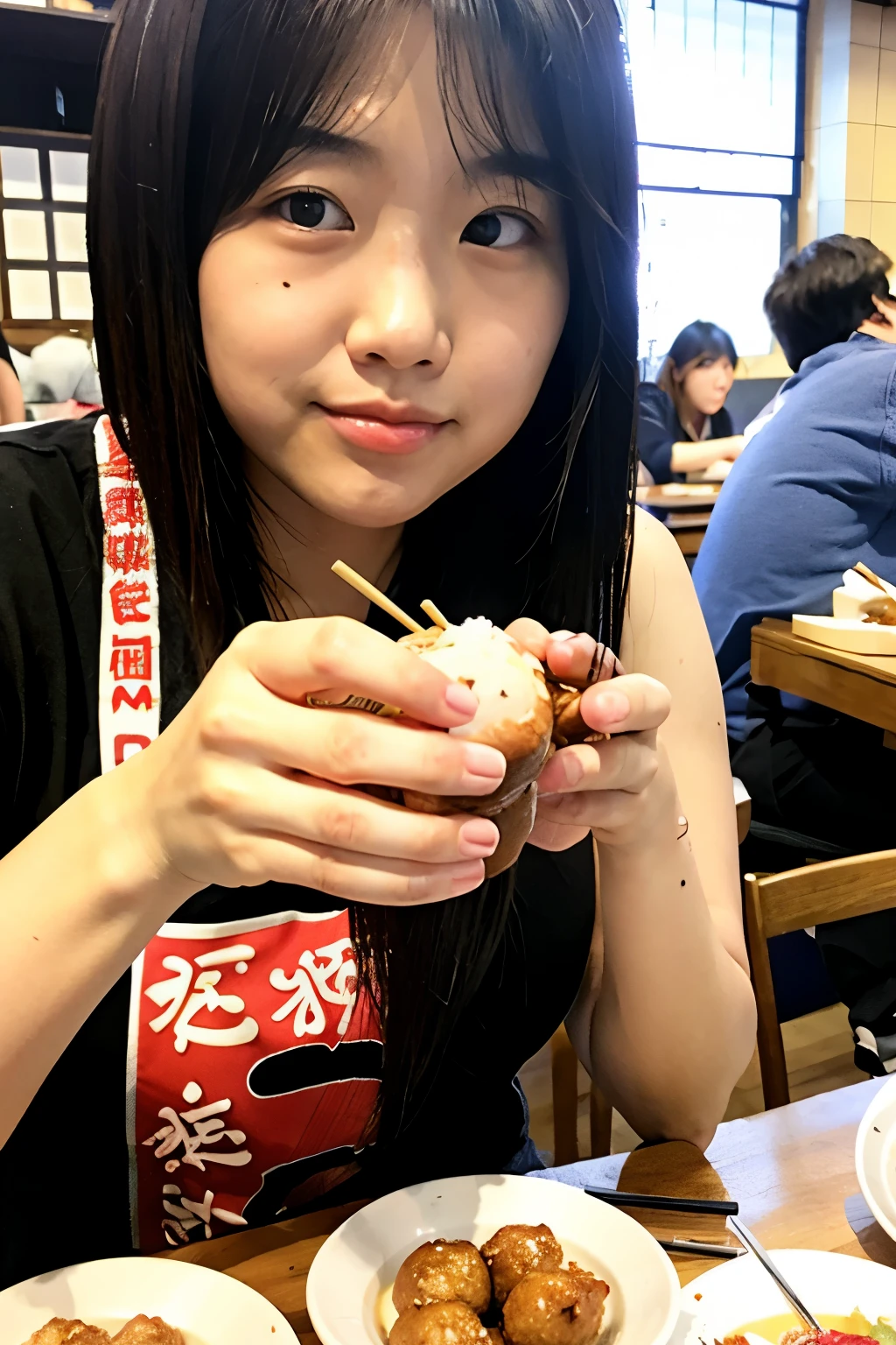 Eating Takoyaki deliciously