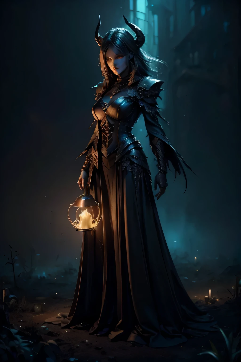 Generate a full-body image of a necromancer standing in the center of a dark and foreboding location. The necromancer's eyes must have a completely white iris, level of detail 1.2. Your face should display a mixture of sensuality and demonic expression. The necromancer's skin should be pale and dead, contrasting with the dark environment. Surrounding the necromancer is a shadowy landscape of rotting, dismembered bodies rising from the earth, souls of the dead, and candles illuminating the symbols of dark magic, detail level 1.2. using advanced rendering and modeling techniques. Use the following software for creation: 3DS Max, SketchUp, SolidWorks, AutoCAD, Blender, Vectary, MeshMixer, and Unreal Engine 5. Apply photon mapping, radiosity, and physical rendering techniques with automatic white balance for realistic lighting. Create a cinematic lighting setup with a slightly heightened twilight effect. Make sure the final image has a soft focus effect but remains ultra-detailed and realistic. Artwork should not be based on a specific photograph. Evoke a sense of technology and high-quality craftsmanship, reminiscent of a masterpiece of illustration and CG art. Include elements of unity, wallpaper and official art in the composition. It presents fine details, extreme delicacy and beauty, with sharp focus and a high level of detail. Render woman's hair with detailed bangs. Render the final image with a black background and a plain background. Do not include watermarks or text overlays in the generated image.