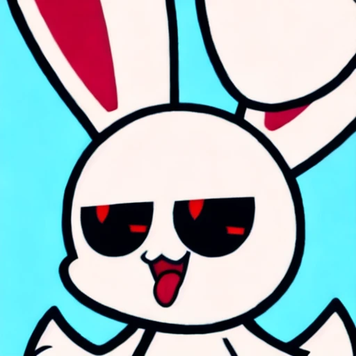 iscream, solo, looking at viewer, open mouth, simple background, red eyes, animal ears, tongue, tongue out, grey background, rabbit ears, no humans, flat color