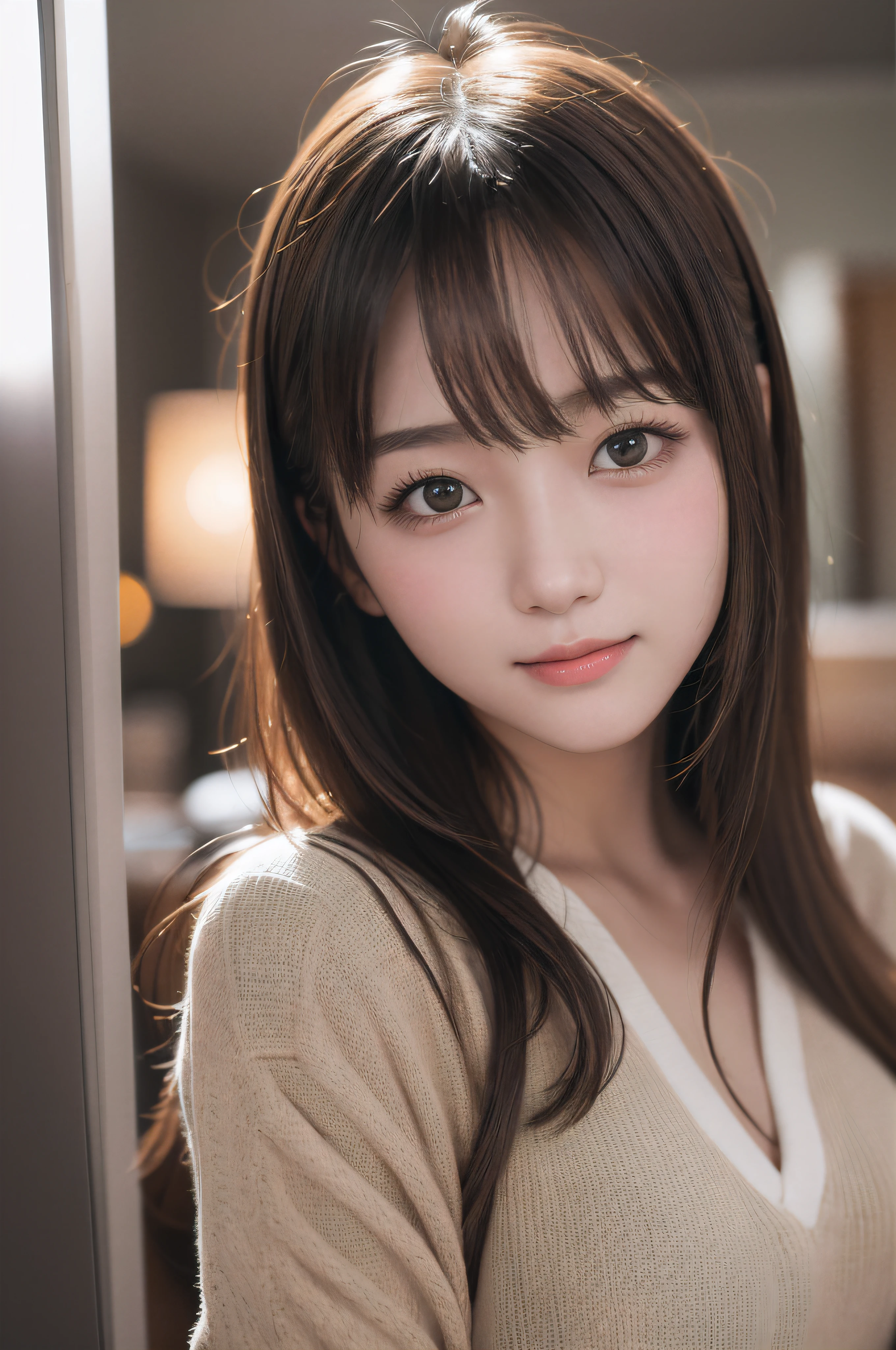 dressed、(Photoreal:1.4)、(hyper realistic:1.4)、(realistic:1.3)、 (smooth lighting:1.05)、(Improve video lighting quality:0.9)、32k、 1 girl、20 year old girl、realistic lighting、Backlight、facial light、ray tracing、(cheerfulness:1.2)、(Improved image quality:1.4)、 (Finest realistic textured skin)、finely tuned、detailed face、 (tired, sleep, satisfaction:0.0),red cheeks、slender body、small breasts、,close up of face、school uniform:1.3、korean idol、Nogizaka Idol、Gravure idol pose (Improve your body line mood:1.1)、glowing skin、korean idol、Nogizaka Idol、Gravure idol pose、Self snap