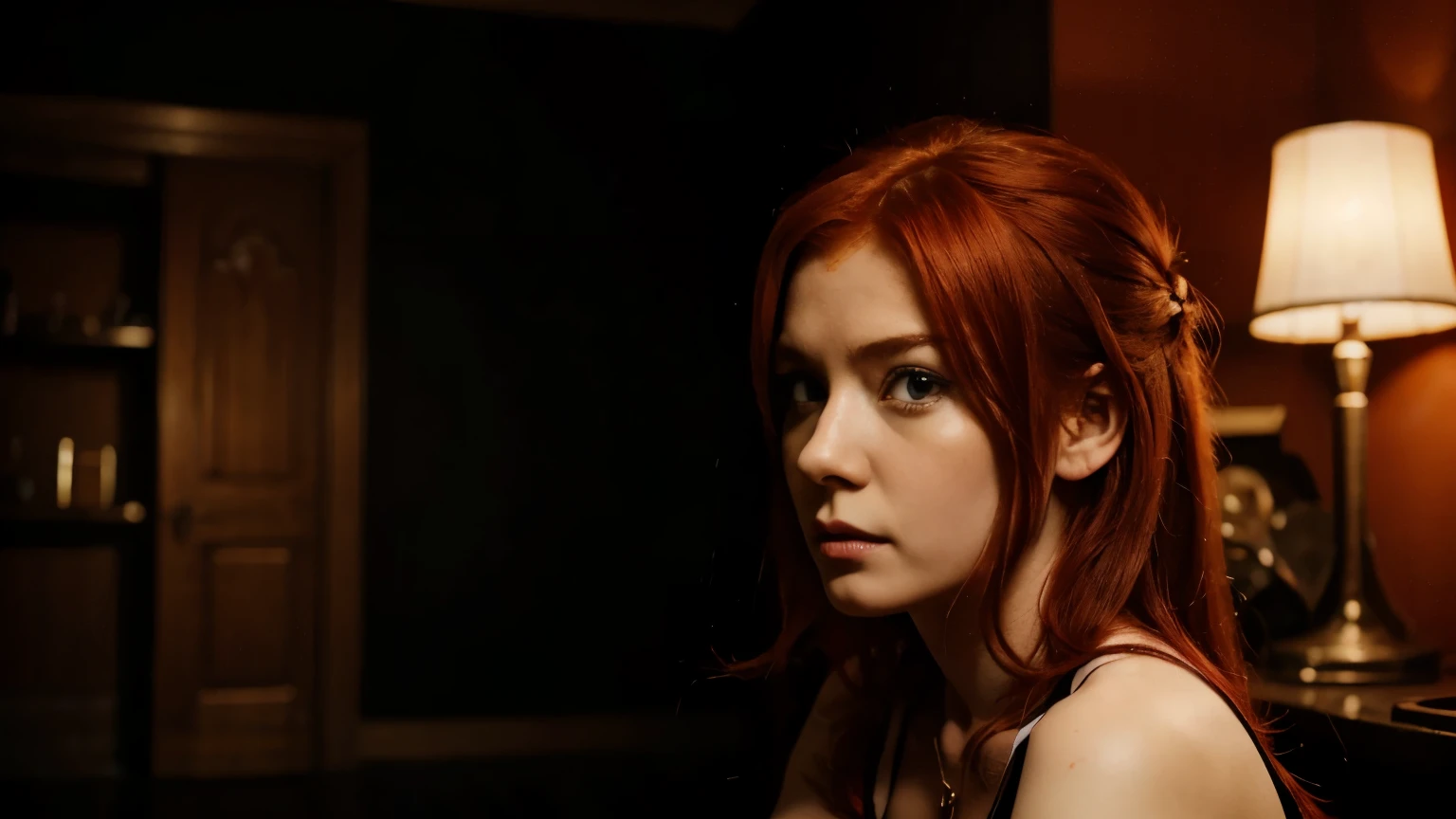 Demon red hair girl looking at hell cartoon