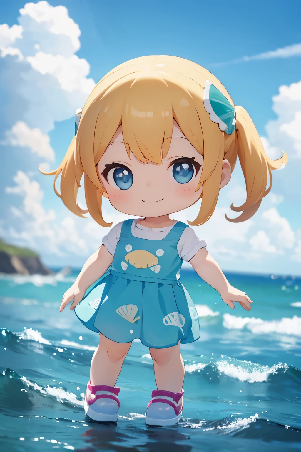 Anime - A doll for a girl standing on an ocean rock, render of a cute 3d anime girl, water color nendoroid, style as nendoroid, Loli, anime styled 3d, Nendoroid 3D, cute 3 d render, good smile company anime style, Cute anime, Kawaii realistic portrait, Realistic anime 3 D style