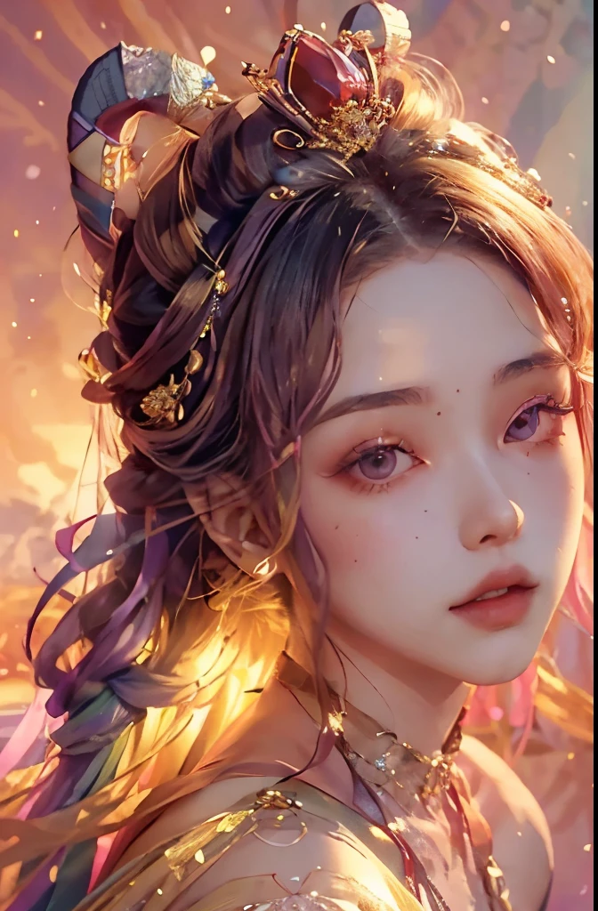 1. A 20-year-old girl with a beautiful, unblemished face, adorned in a pink and purple silk dress that shimmers under the soft light. Her attire exudes an ethereal grace that complements her delicate features.
2. Goddess Athena, timeless and radiant, clad in a beautiful yellow nightgown with intricate pino detailing. Her face, a legend and icon of female beauty, boasts clear, unblemished skin, small, proportionate crown, and vermilion lips. Her hair cascades in a dark and mysterious version of seven colors, rainbow hues that seem to reflect the stars that make up the