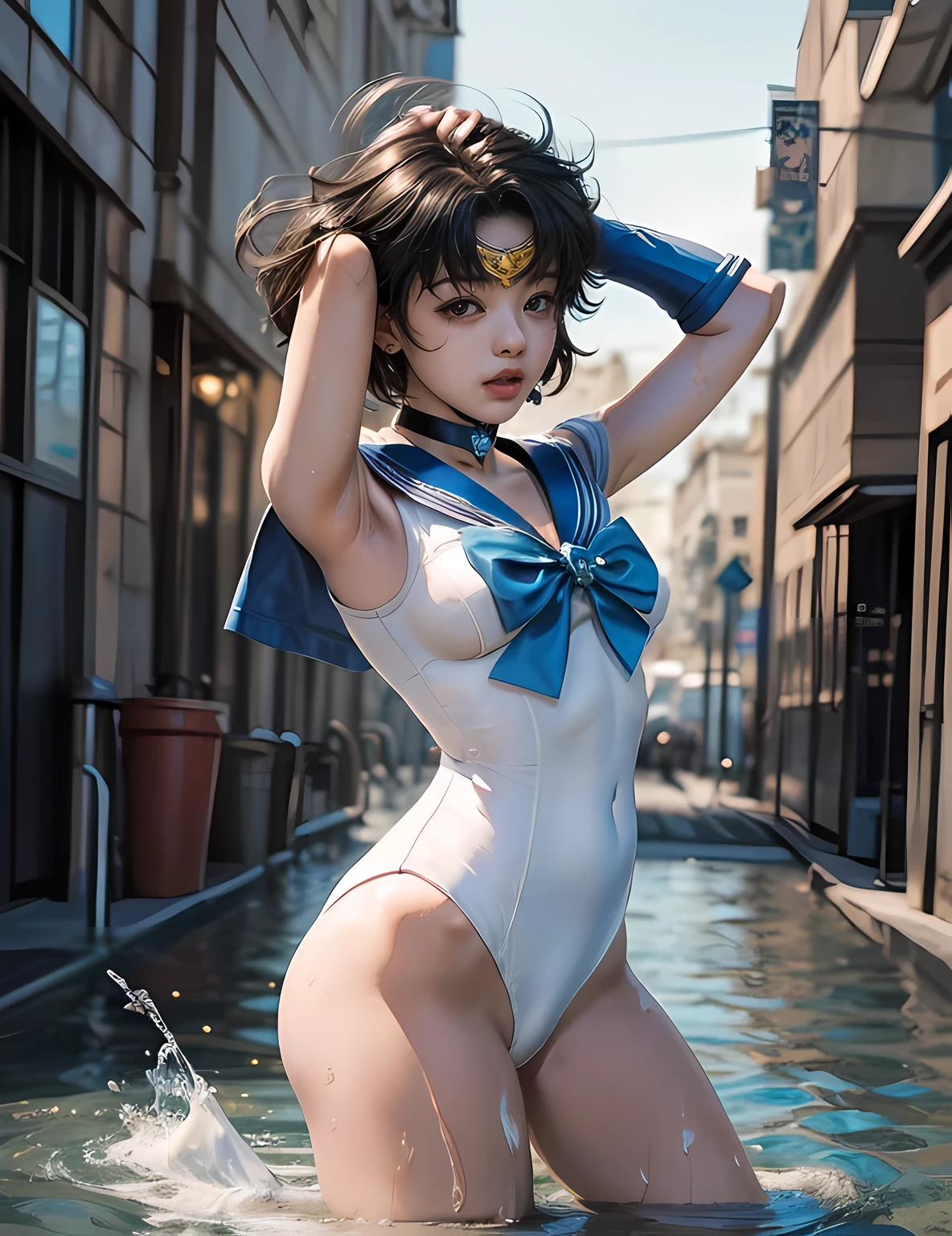 sailor mercury, (sailor mercuryがCowgirlで性交する:1.9999999), ((realistic, highest quality, High resolution, real women pictures:1.4)), ((sailor mercuryのレオタードを着た16歳の女の子:1.7)), curved body, (sailor mercury専用コスチューム), Cowgirlで性交する美少女, (sailor warrior&#39;white leotard, choker, and long gloves:1.79), (slender body shape:1.9), ((anatomically correct:1.2)), Detailed depiction of the vagina, (薄手の生地のsailor warriorレオタードを着ています.:1.1), thin waist, ((美少女が大きく股を開いてCowgirlで性交を:1.8)), beautiful thighs, (Cowgirl pose with penis inserted into vagina:1.8), (Too cute small face:1.2), Cowgirl, 濡れて肌に張り付くwhite leotard, (penis thrusts up vagina), nose too small,  beautiful girl has sex with her clothes on, saddle, Cowgirlで, Beautiful girl straddling a man, (normal limb:1.2), The whole body is wet with sweat, (put your hands behind your head:1.6), can&#39;I can't see my nostrils, sailor mercuryが膣にペニスを入れて腰を振る, (Sailor Moon), lips slightly open, (anatomically correct:1.2), (in the city:1.37), sailor mercuryが性的に興奮する, (美女がCowgirlで男と性交する:1.99997), (Lower body exposed:1.71), short-haired with bangs, vagina is wet, (the cutest face:1.2)