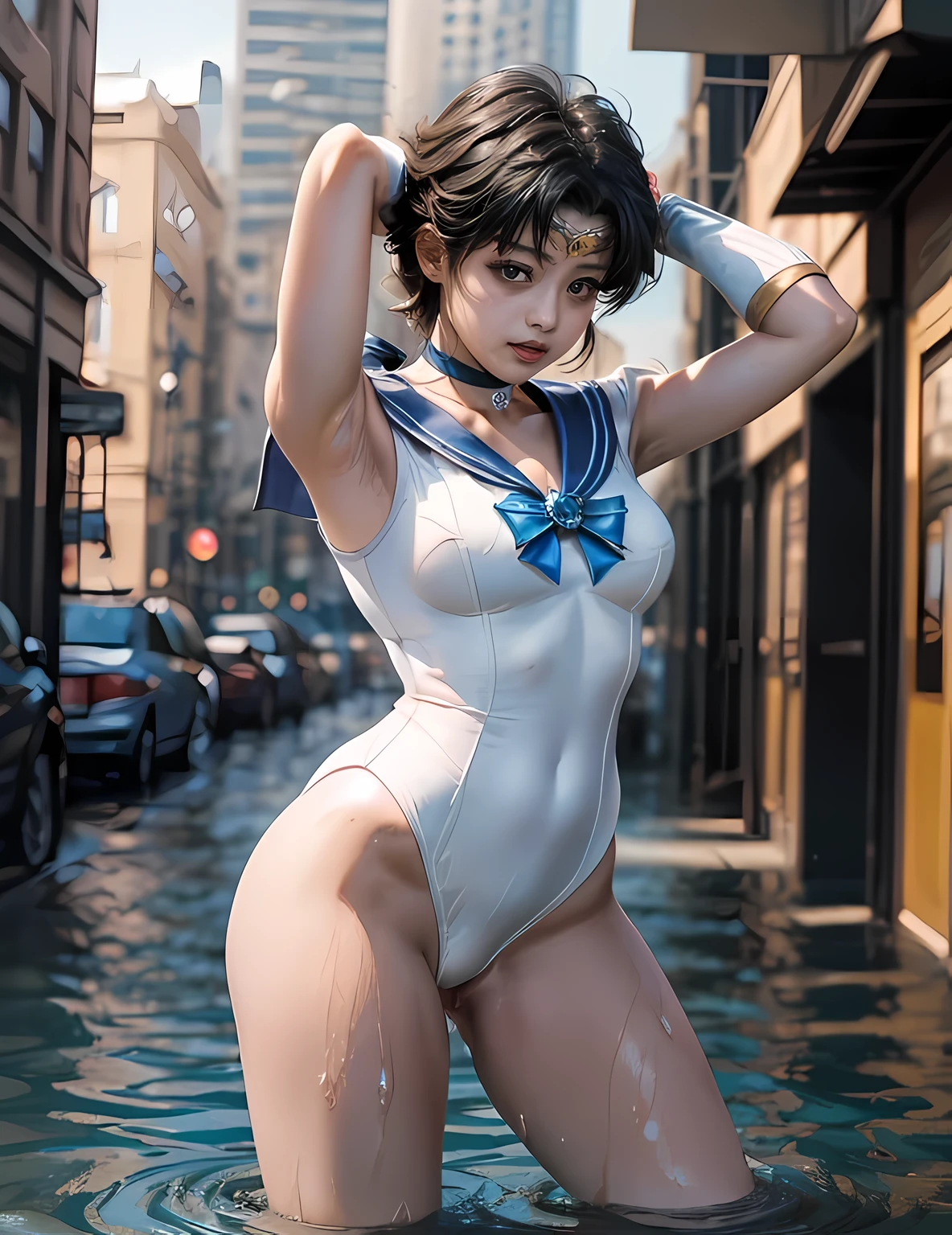 sailor mercury, (sailor mercuryがCowgirlで性交する:1.9999999), ((realistic, highest quality, High resolution, real women pictures:1.4)), ((sailor mercuryのレオタードを着た16歳の女の子:1.7)), curved body, (sailor mercury専用コスチューム), Cowgirlで性交する美少女, (sailor warrior&#39;white leotard, choker, and long gloves:1.79), (slender body shape:1.9), ((anatomically correct:1.2)), Detailed depiction of the vagina, (薄手の生地のsailor warriorレオタードを着ています.:1.1), thin waist, ((美少女が大きく股を開いてCowgirlで性交を:1.8)), beautiful thighs, (Cowgirl pose with penis inserted into vagina:1.8), (Too cute small face:1.2), Cowgirl, 濡れて肌に張り付くwhite leotard, (penis thrusts up vagina), nose too small, 16 year old beautiful girl has sex with her clothes on, saddle, Cowgirlで, Beautiful girl straddling a man, (normal limb:1.2), The whole body is wet with sweat, (put your hands behind your head:1.6), can&#39;I can't see my nostrils, sailor mercuryが膣にペニスを入れて腰を振る, (Sailor Moon), lips slightly open, (anatomically correct:1.2), (in the city:1.37), sailor mercuryが性的に興奮する, (美女がCowgirlで男と性交する:1.99997), (Lower body exposed:1.71), short-haired with bangs, vagina is wet, (the cutest face:1.2)