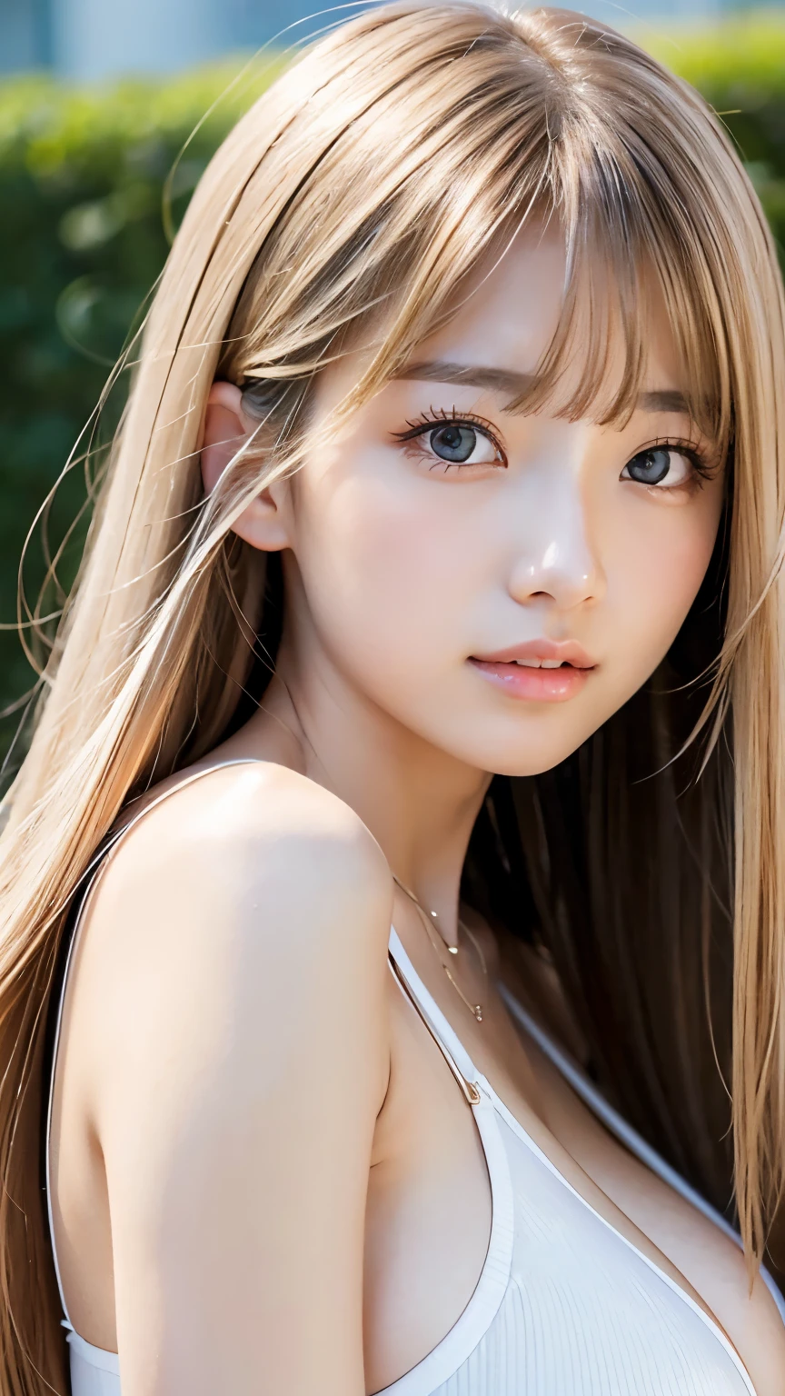 sexy big breasts、16 year old beautiful girl sexy cute looks and cute, beautiful and sexy face、The strong wind blows the hair in front of my face、Beautiful long metallic blonde straight hair with beautiful cute and sexy eyes hidden in her long bangs