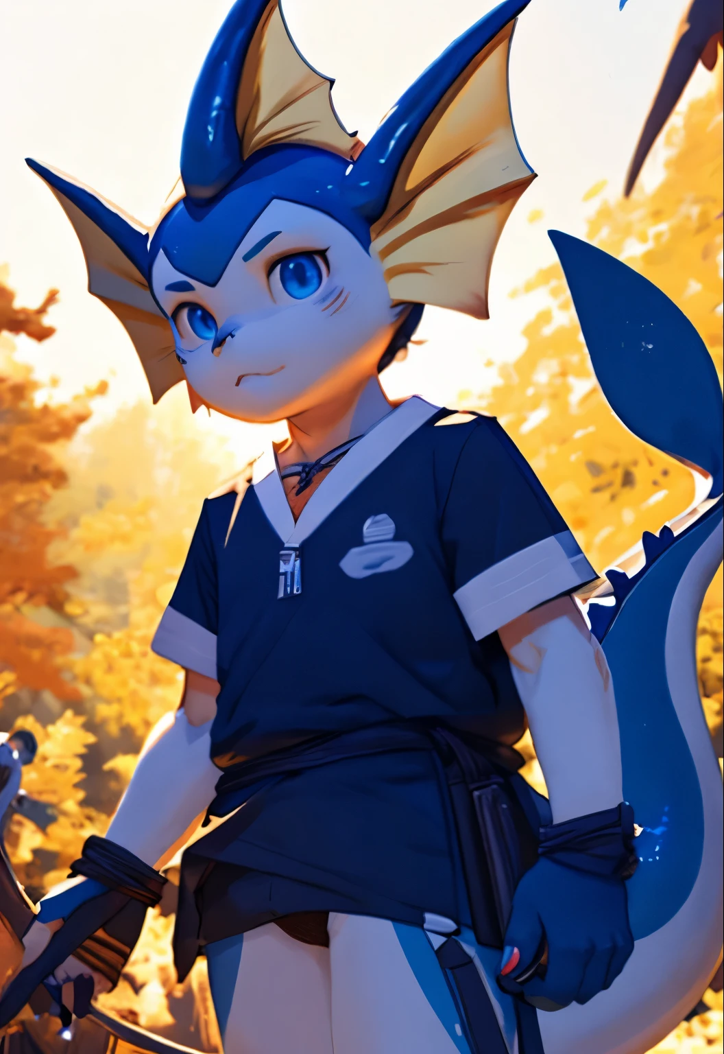 masterpiece, high quality, number, \(artwork\),(fluffy fur,Character focus:1.1), Vaporeon, Vaporeon boy, steam, whole body, Shota,,juvenile,proudly,Bright Eyes,panoramic,Character focus.(Detailed background:0.7),alone,hairy的 male ,male focus,Hana Charcoal,eyes are very bright, panoramic, Character Focus Solo, Protruding crotch, hairy, furry Shota, blue eyes,Wearing a blue student swimsuit,one-piece swimsuit,young style,charming,long tail, sweating