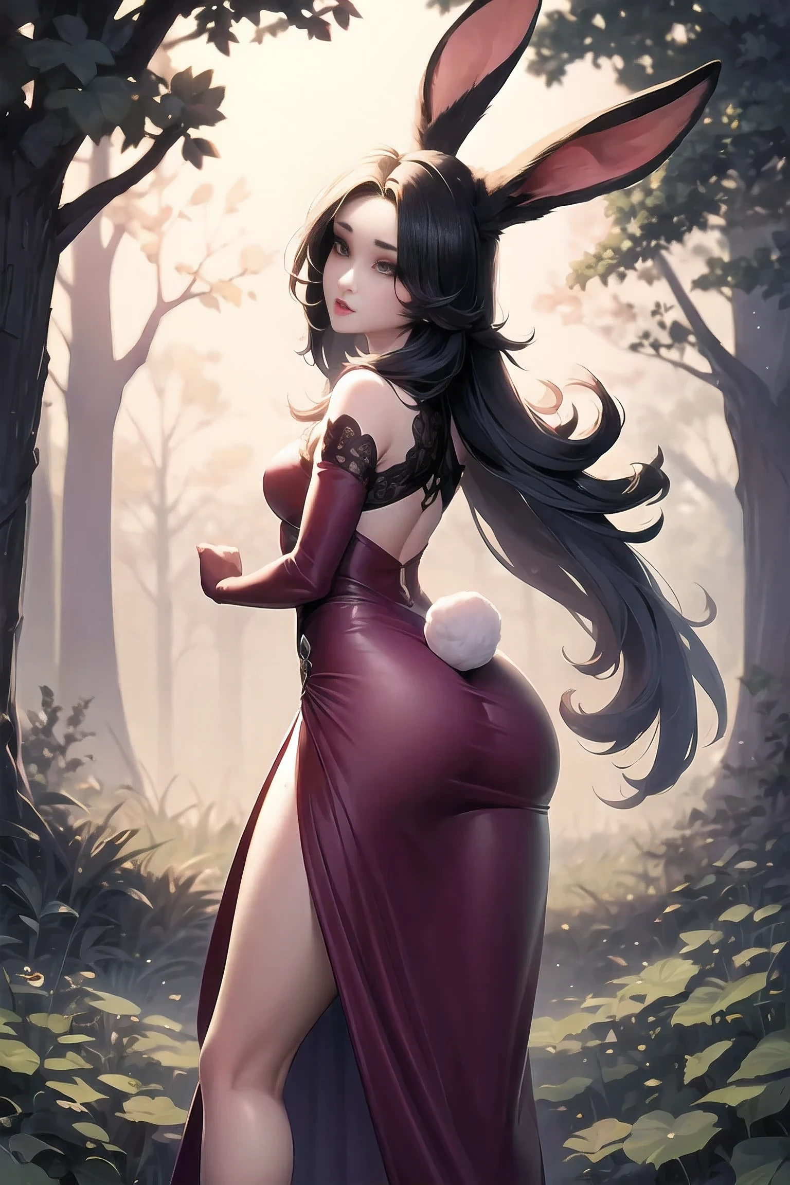 Fantasy, medieval, ((best quality)), ((masterpiece)), (detailed), perfect face, perfect body, hot woman, beautiful sexy elf, standing, heroic pose, black hair, big eyes, black eyeliner, freckles, wearing elven armor, cameltoe, outdoors, gloomy forest, naked, nude