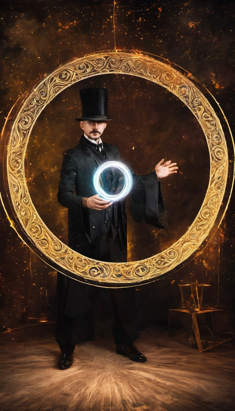 a magic circle create by magician, a very cute magician with the colourfull robe and clothes, the magician looking at viewer 