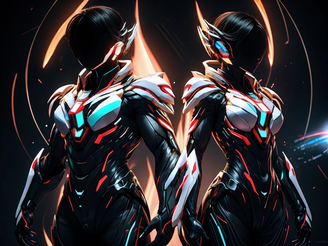 Distant Universe、hyper network、giant mother computer、fight against defense machines、shining mother computer scanner、woman in white battle dress、back view、Equipped with a laser on the back