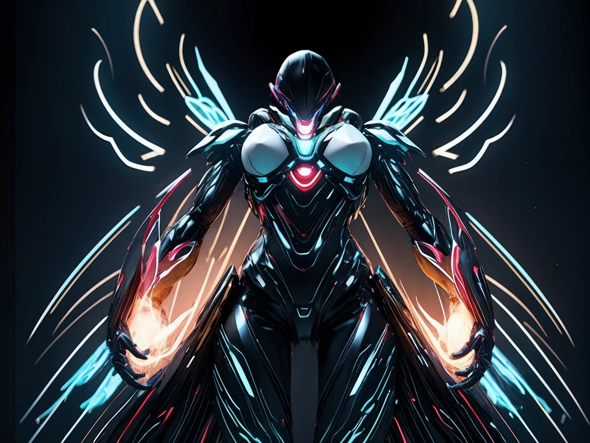 Distant Universe、hyper network、giant mother computer、fight against defense machines、shining mother computer scanner、woman in white battle dress、back view、Equipped with a laser on the back