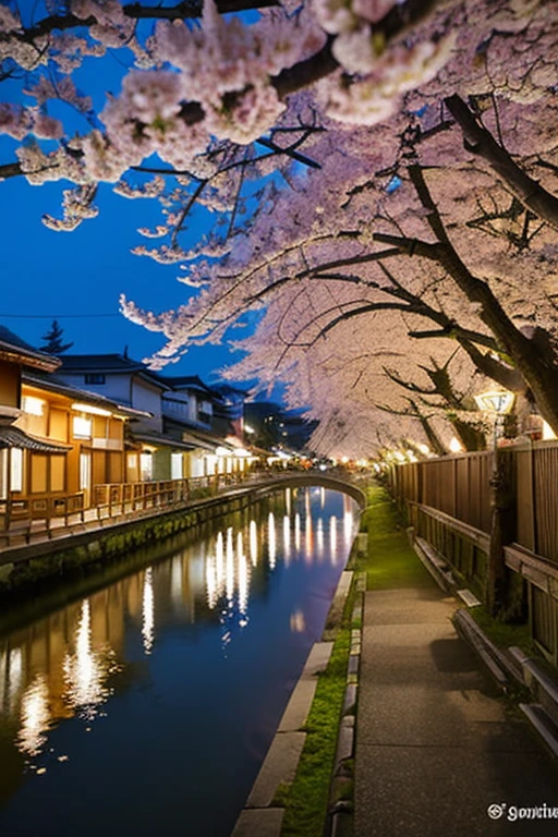 Kyoto Cherry blossom trees night view