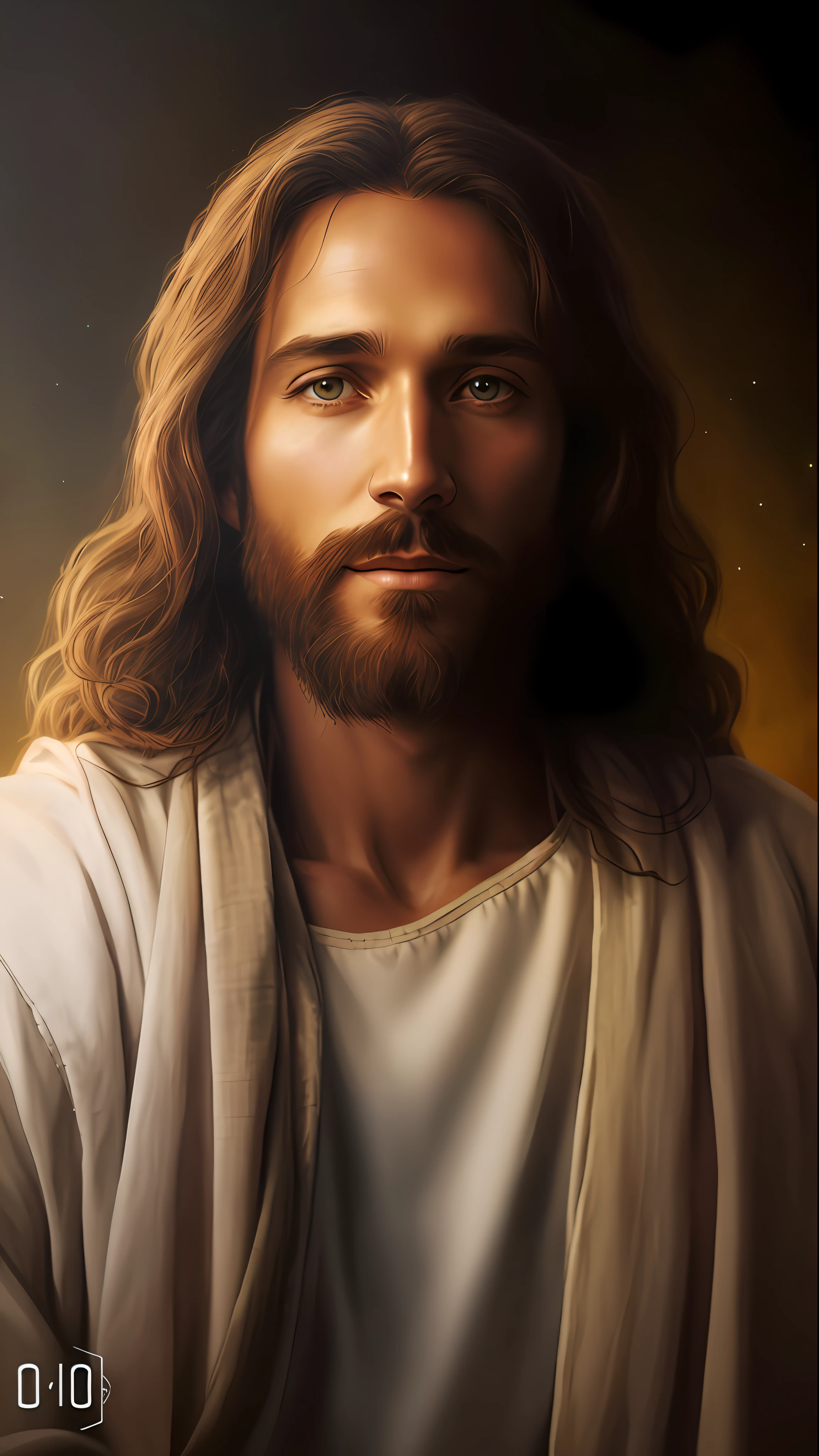 Jesus com cabelos longos e barba em um manto branco, portrait of Jesus Cristo, Jesus Cristo, Jesus of Nazareth, O Senhor e Salvador, Greg Olsen, rosto de jesus, Jesus, jovem deus todo-poderoso, linda pintura digital, pintura digital ultra realista, ultra detalhe. pintura digital, dressed as Jesus Cristo, por Jason A. English, Jon McNaughton, muito realista, 8k --auto --s2