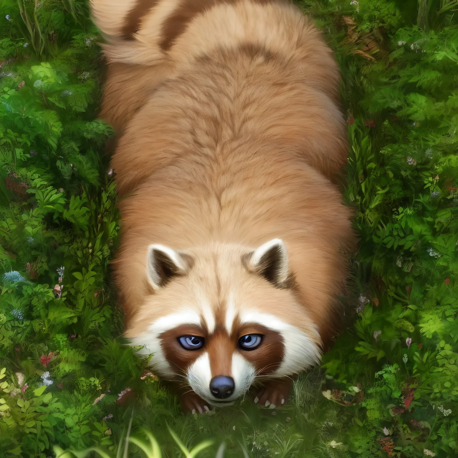 (best quality,4k,8k,highres,masterpiece:1.2),ultra-detailed,(realistic,photorealistic,photo-realistic:1.37), grassland, Alaraf looking directly into the camera, raccoons, raccoon dog, tanuki, anthropomorphic raccoons, extremely happy raccoons, extremely detailed raccoons, rocket raccoon, gazing, adorable animals, macro shot, a person with a raccoon head, red panda, looking silly, gazing at the camera
