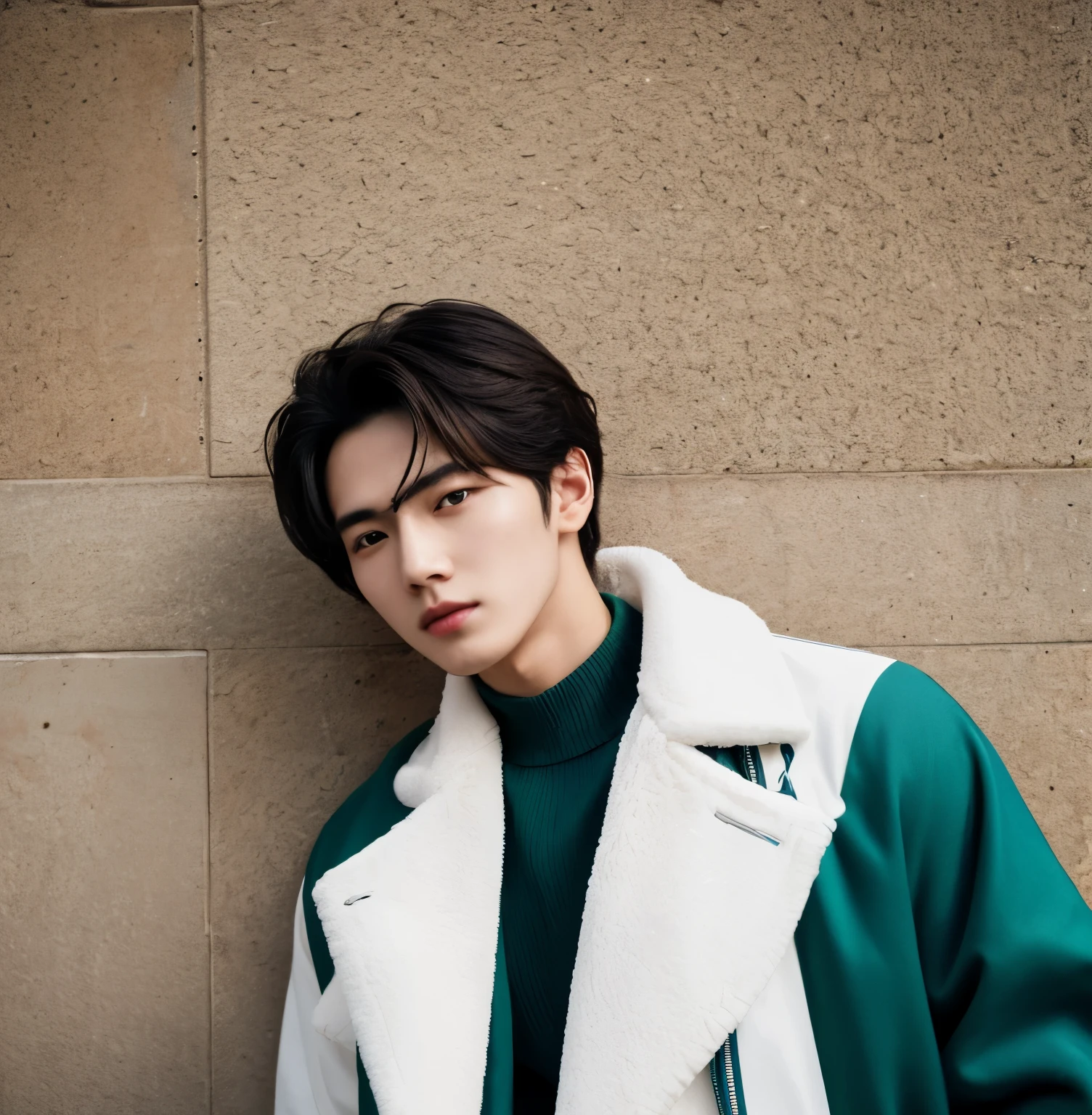 highest quality image quality、8K、real、1 male、beautiful face、perfect face、medium hair、korean idol、model、Street fashion、GUCCI、beautiful eyes、Reno