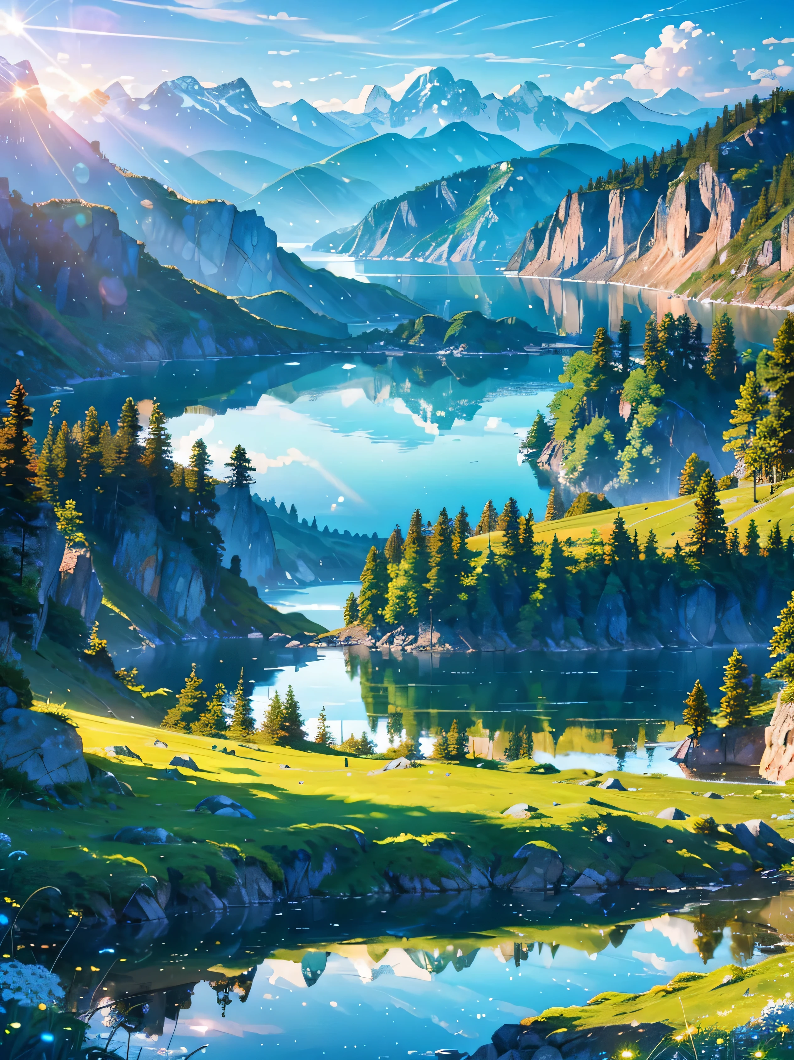 lake baikal, grassy shores, crystal-clear water, towering mountains, peaceful atmosphere, sparkling reflections, vibrant flora, diverse wildlife, picturesque landscapes, serene beauty, sunlight dancing on waves, gentle breezes, distant horizon, a sense of tranquility, endless expanse, an escape from the bustling world, nature's masterpiece