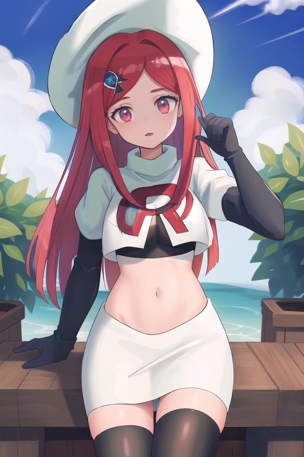 uploaded on e621, (((by Zackary911, by Kenket, by Kilinah, by Zackary911))), solo female (((nazuna_hiwatashi))), wear (((black wristband and jewelry and red bikini))), (detailed nazuna_hiwatashi), (detailed lighting),(detailed fur), (detailed breasts), (detailed skin), BREAK, ((standing at hotel suite outdoor swimming pool with plant on sunny day)), (cinematic lighting), ((detailed background)), ((depth of field)), (half body shadow), ((looking at viewer)), (low-angle view), ((three-quarter view)), [backlighting], [detailed ambient light], [gray natural lighting], [ambient light on the belly], [realistic proportions], [explicit content, adult, nsfw], [sharp focus], (questionable content), (shaded), (hi res), ((masterpiece)), red eyes, Pink Hair, Pink Tail