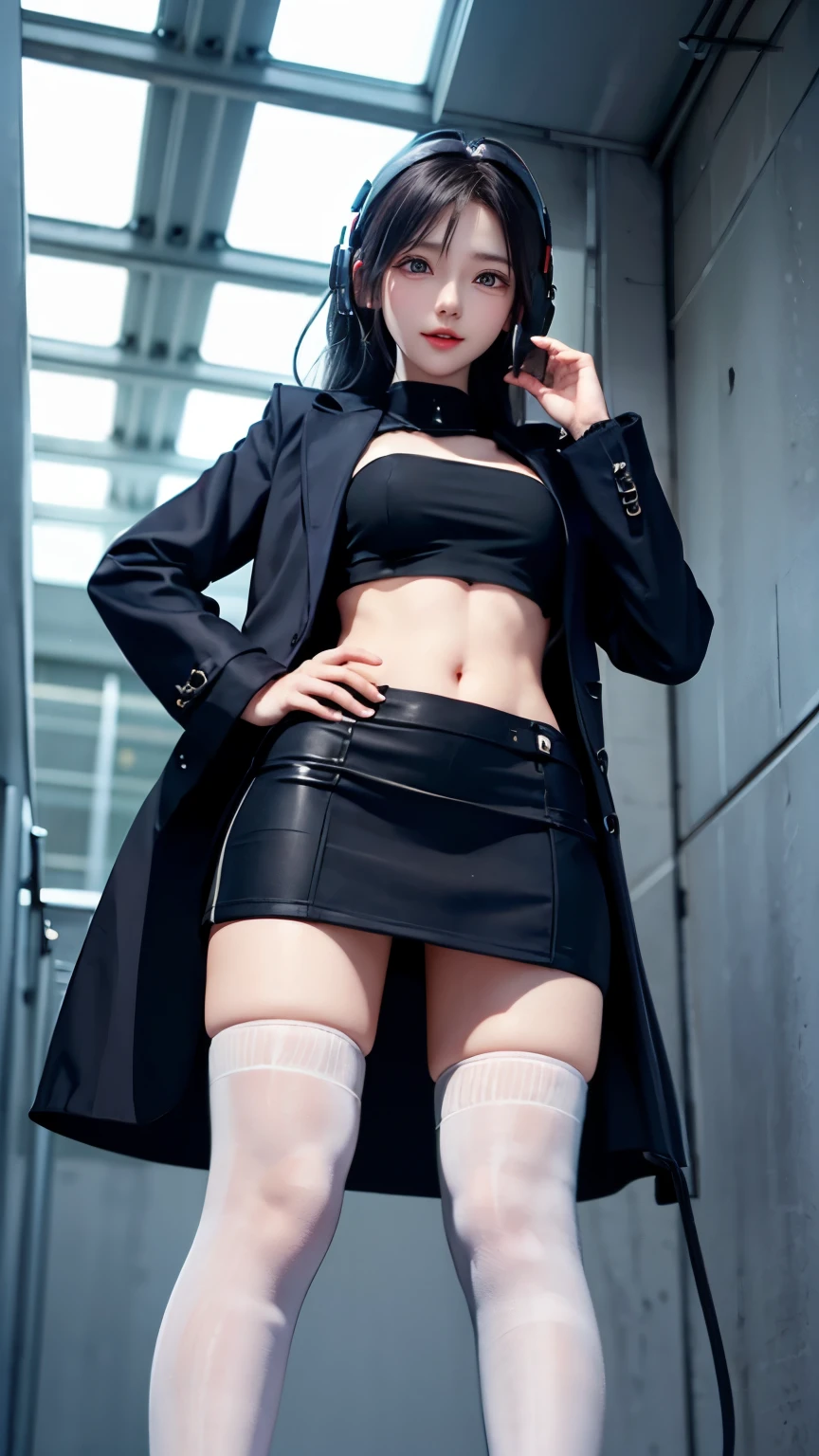 meeting room, Black jacket in business suit, White blouse with collar, ((The lower part of the body is bare)), White small panties with lace, Smiling smile, (NSFW), 1womanl, 独奏, 24 year old, 7headed body, (Ideal ratio body proportions), (Composition from head to thigh), erectile nipple, Sexy body, Wet, short-hair, A dark-haired, small tits, A slender, Small buttocks, beauty legs, Skinny Legs, surrealism, Cinematic lighting, depth of fields, One-person viewpoint, F/1.8, 135 mm, nffsw, masutepiece, ccurate, ((Anatomically correct)), Textured skin, Super Detail, high details, High quality, awardwinning, Best Quality, hight resolution, 8K