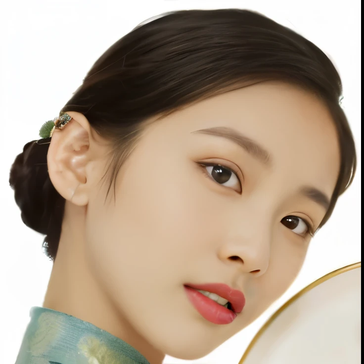 a close up of a woman holding a plate with a flower in it, yanjun chengt, yun ling, chinese woman, xintong chen, li zixin, chengyou liu, wenfei ye, sha xi, xianxia, gongbi, woman with porcelain skin, young cute wan asian face, lovely delicate face, heise-lian yan fang