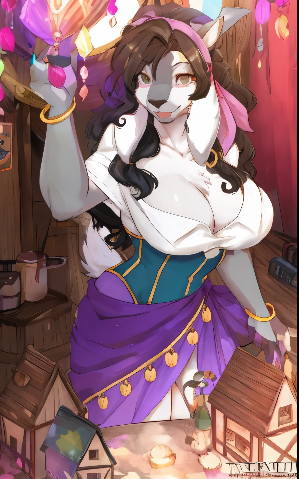 best quality,4k,8k,highres,masterpiece:1.2,ultra-detailed,realistic:1.37,a woman,anthro,goat,anthro goat,full-term pregnancy,vibrant,healthy complexion,round belly,pregnant belly,glowing skin,curly hair,wearing a flowing dress,golden sunlight,soft shadows,captivating expression,happiness,anticipation,expectation,enjoying the serene environment,peaceful atmosphere.