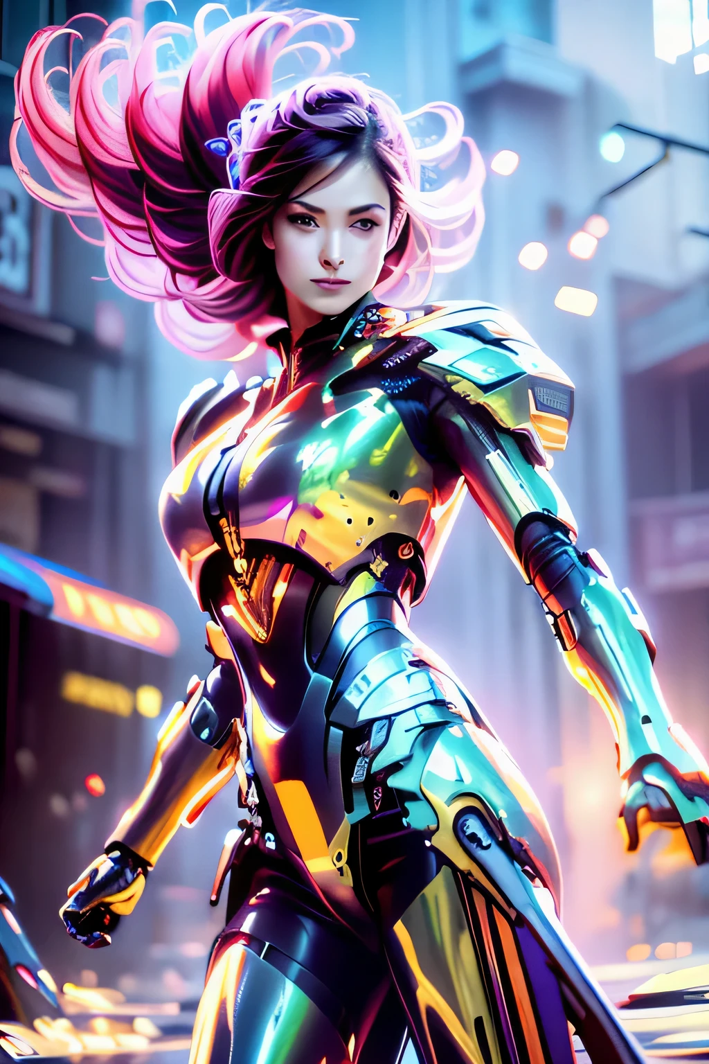 high-res, realistic, detailed eyes and face, flowing dress, fighting actions, vibrant colors, battle background, soft lighting, oil painting style