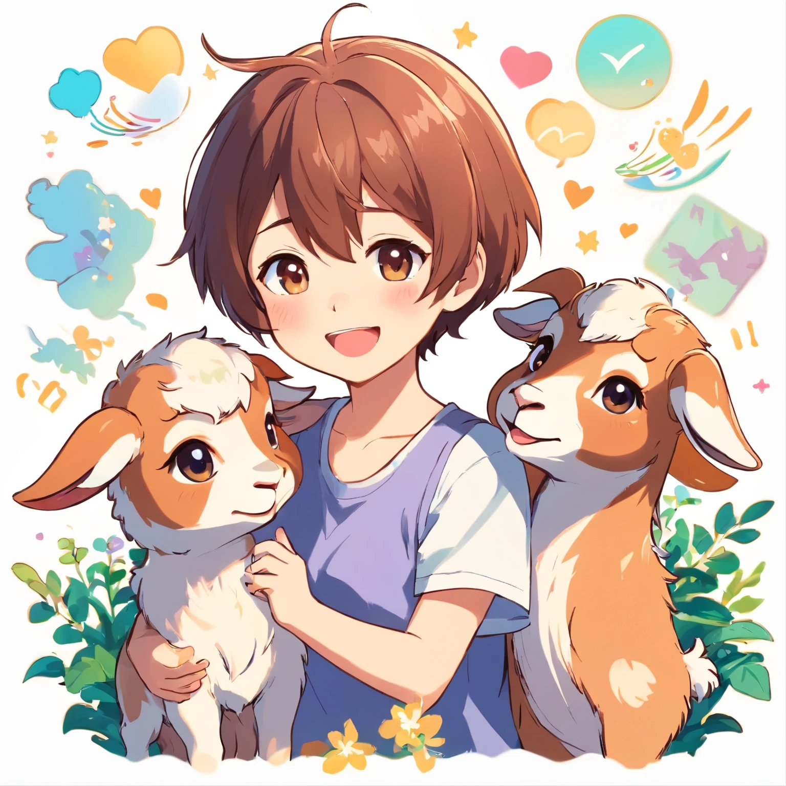 Kawaii stickers with happy baby goats , vektoriell , Konturen , White background