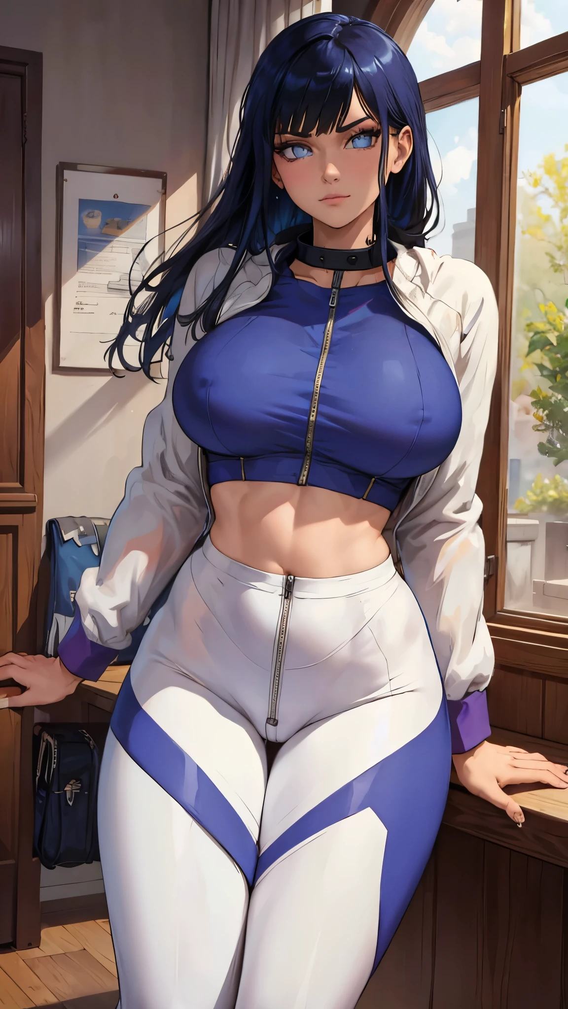 (best quality, highres, masterpiece:1.2), athletic wear, sexy, tight-fitting clothes, big breasts, intense gaze, confident pose, vibrant colors, soft lighting, detailed facial features