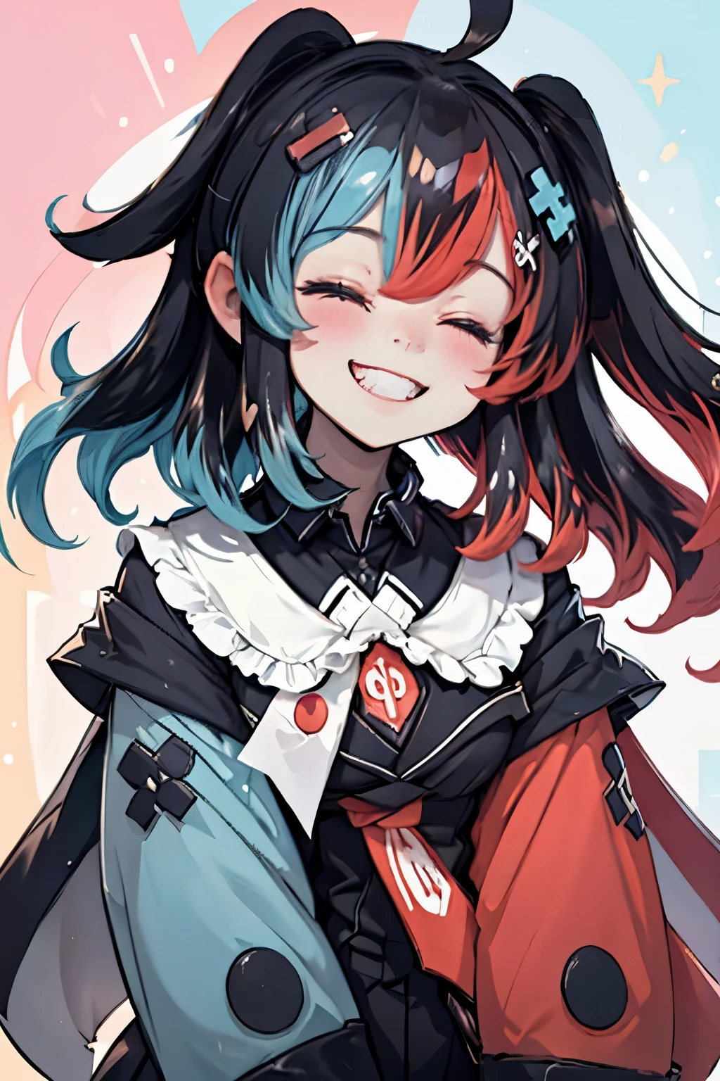 Highly detailed, High Quality, Masterpiece, beautiful, 1girl, solo, SwitchchanOutfit, (HeadpatPOV:1.5), headpat, pov, smile, bright smile, head tilt, closed eyes, happy, blush,