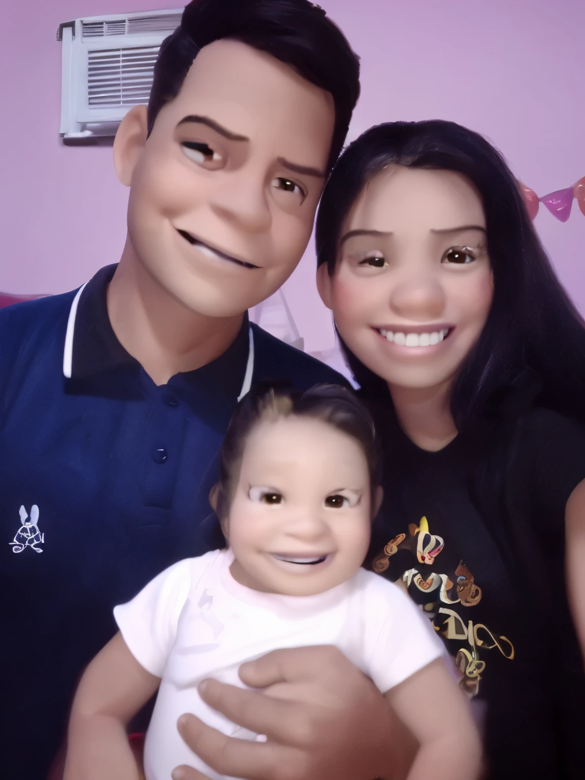 Hombre, woman and girl smiling, familia estilo Pixar