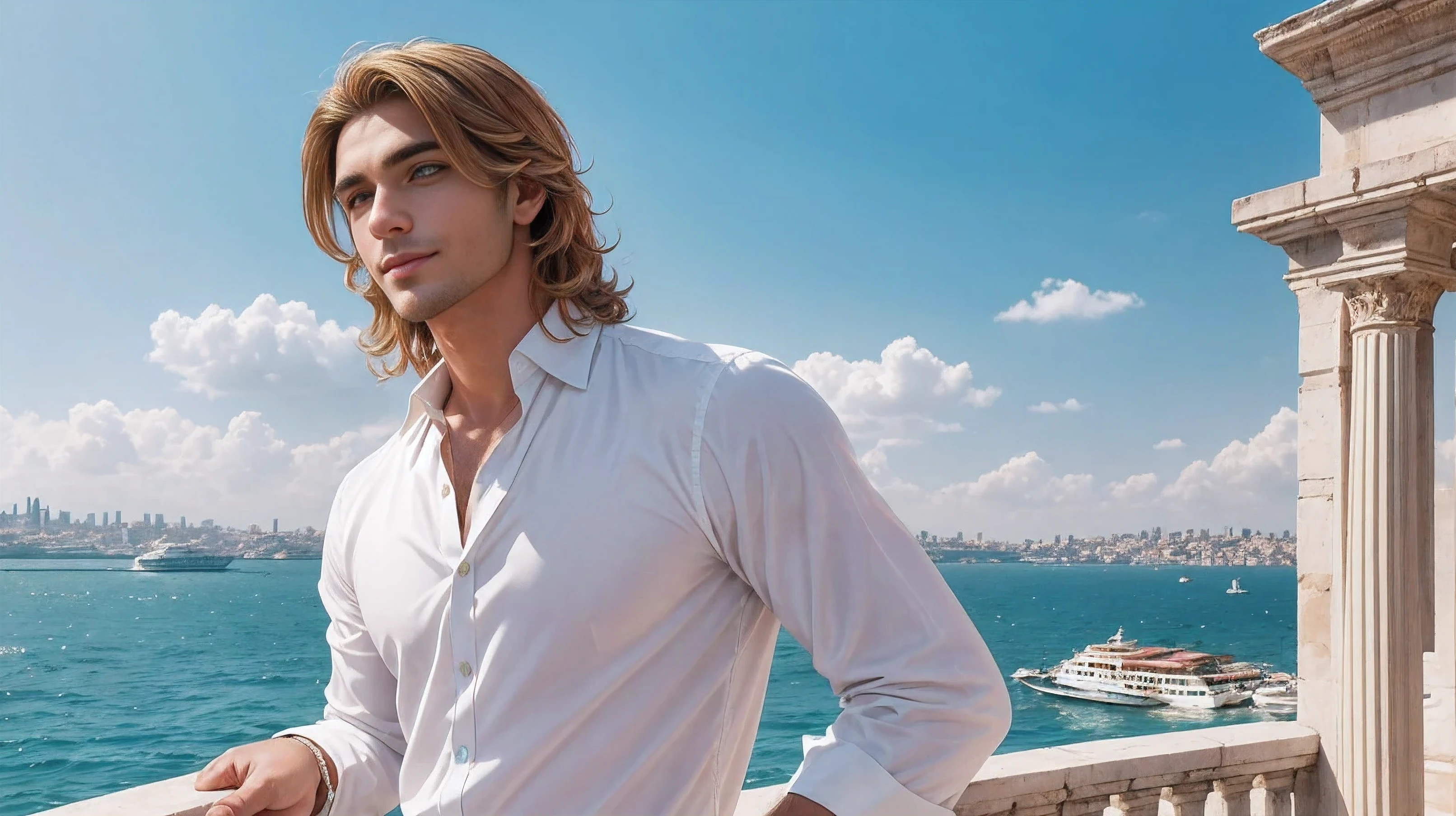 Transport yourself into an exquisite portrait that encapsulates the essence of a distinguished white hair gentleman standing resolutely on the majestic deck of a luxurious yacht, bathed in the enchanting hues of a captivating sunset. Employing the remarkable capabilities of the revered Canon EOS R5 camera, coupled with a premium 100mm lens opened wide to an alluring F 1.2 aperture, the background seamlessly dissolves into a mesmerizing tapestry of bokeh, allowing the subject to command undivided attention. The boundless expanse of the ocean stretches into the horizon, harmonizing with the vibrant sunset, its painterly strokes adorning the sky with a kaleidoscope of colors. Soft, golden light gracefully cascades upon the man’s countenance, caressing his features with a tender glow that accentuates his rugged yet refined allure. A dreamlike lighting arrangement imbues the scene with an aura of serenity and tranquility, embracing the observer in a moment of sublime harmony. The cutting-edge Midjourney v5, meticulously calibrated in photorealism mode, employs advanced algorithms to authentically capture every facet of the man’s captivating personality, rendering the image with unparalleled realism and evoking a profound connection with the viewer. With each contemplative gaze, this extraordinary portrait invites you to unravel the captivating story etched upon the visage of this remarkable gentleman. –v 5.2 –ar 16:9 –style raw