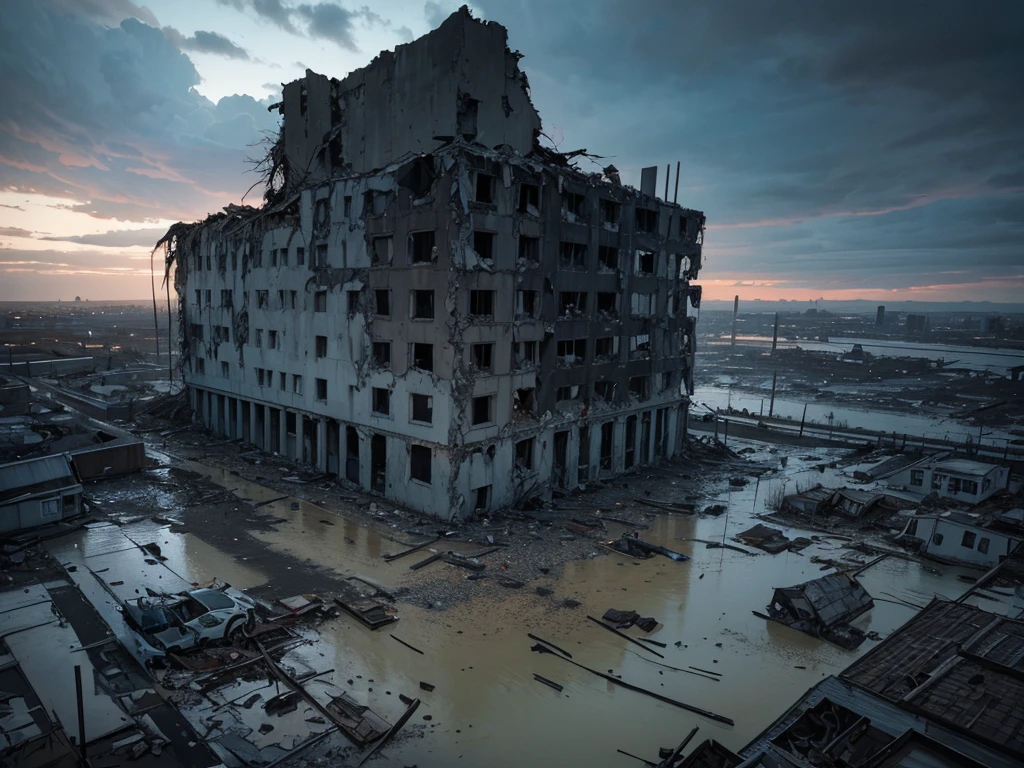 (aerial view),devastating earthquake and tsunami,destroyed cityscape,raging floodwaters,desperate escape,chaotic scenes of destruction,overwhelming power of nature,horrific disaster,ominous atmosphere,post-apocalyptic,desolate landscape,ruins and debris,people in panic,evacuation efforts,emergency responders,scattered belongings,dark clouds looming,tearing apart the city,surreal destruction,calamity from above,unfathomable destruction,oceanic mayhem,catastrophic aftermath,shattered buildings,alarming devastation,desperate survivors,terrifying waves,rampaging floodwaters,unpredictable forces of nature,unrelenting chaos,wreckage and ruin.
(best quality,4k,8k,highres,masterpiece:1.2),ultra-detailed,(realistic,photorealistic,photo-realistic:1.37),HDR,UHD,stark lighting,dramatic colors,intense emotions,haunting image,foreboding atmosphere,dystopian art style,going beyond reality,emotional impact,wrecked beauty,black and white contrast,dramatic chiaroscuro,fierce contrasts,impressionistic rendition,vivid depictions,epic scale,frozen in time,unsettling ambiance,raw emotions,unfiltered realism,surrealistic scene,ethereal aesthetic.