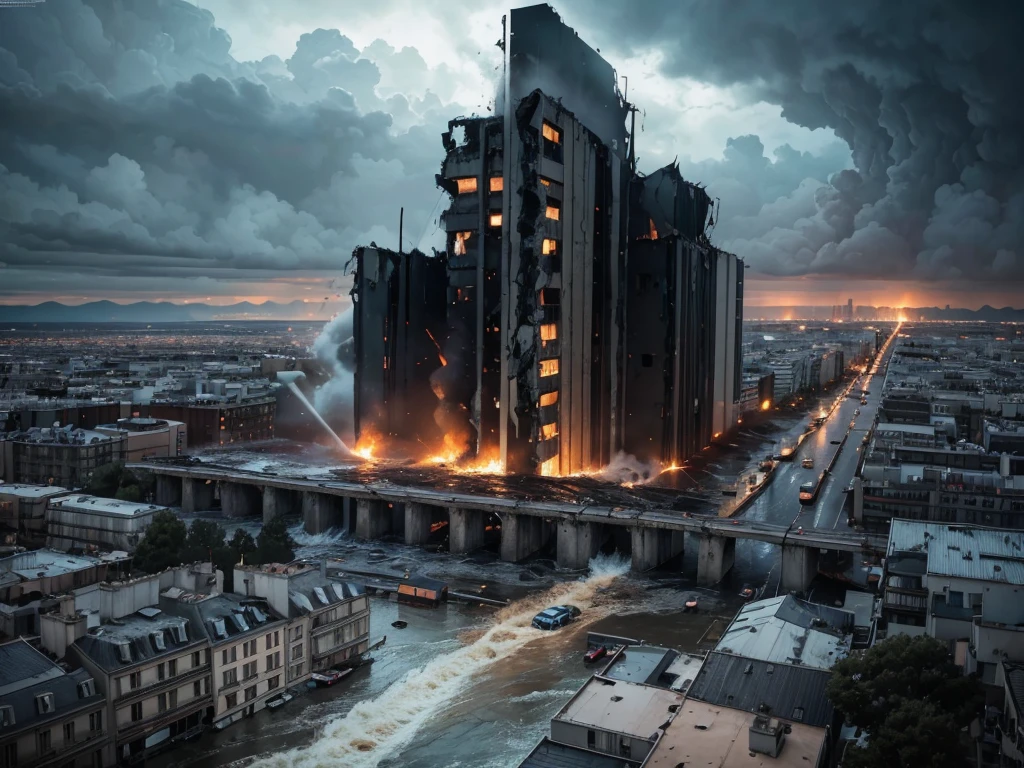 ((An aerial view)) of a devastating scene unfolds as a big earthquake and tsunami hit Paris. The city is in chaos, with cars and houses being swept away by the powerful forces of nature. The scene is filled with urgency as people scramble to find shelter and escape the impending danger. The destruction and devastation are evident, and the prompt seeks to capture the gravity and intensity of the situation.

In terms of image quality, we aim for the best quality possible. The image should be in 4K or 8K resolution, providing a high-resolution masterpiece. The level of detail should be ultra-detailed, with a focus on realism and photorealism. The image should be sharp, vivid, and professionally executed.

To enhance the artistic style, we can incorporate various elements. For example, we can infuse a dark and dramatic atmosphere to convey the horror of the situation. The style can be likened to concept art or photography, capturing the essence of the chaotic moment. The color palette should reflect the intensity of the event, with deep and impactful tones.

Lighting plays a crucial role in setting the mood and highlighting specific elements in the image. Considering the aerial view, we can have natural light illuminating the scene from above, casting shadows and creating depth. The use of studio lighting techniques can further enhance the visual impact, adding to the overall realism.


(aerial view), big earthquake and tsunami hit Paris, cars and houses washed away, people running for cover, (best quality, 4K, 8K, highres, masterpiece:1.2), ultra-detailed, (realistic, photorealistic, photo-realistic:1.37), horror, concept art, photography, vivid colors, dark and dramatic atmosphere, (natural lighting, studio lighting).