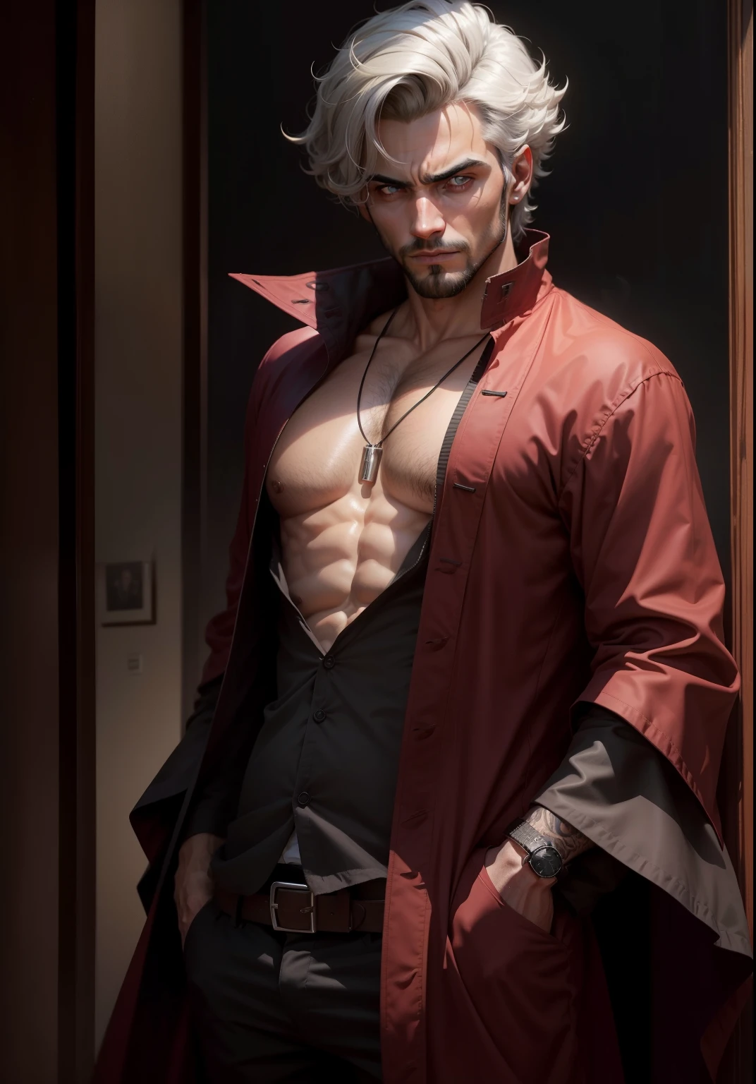 Handsome (Sterling Night) dressed as a topless American western gunslinger