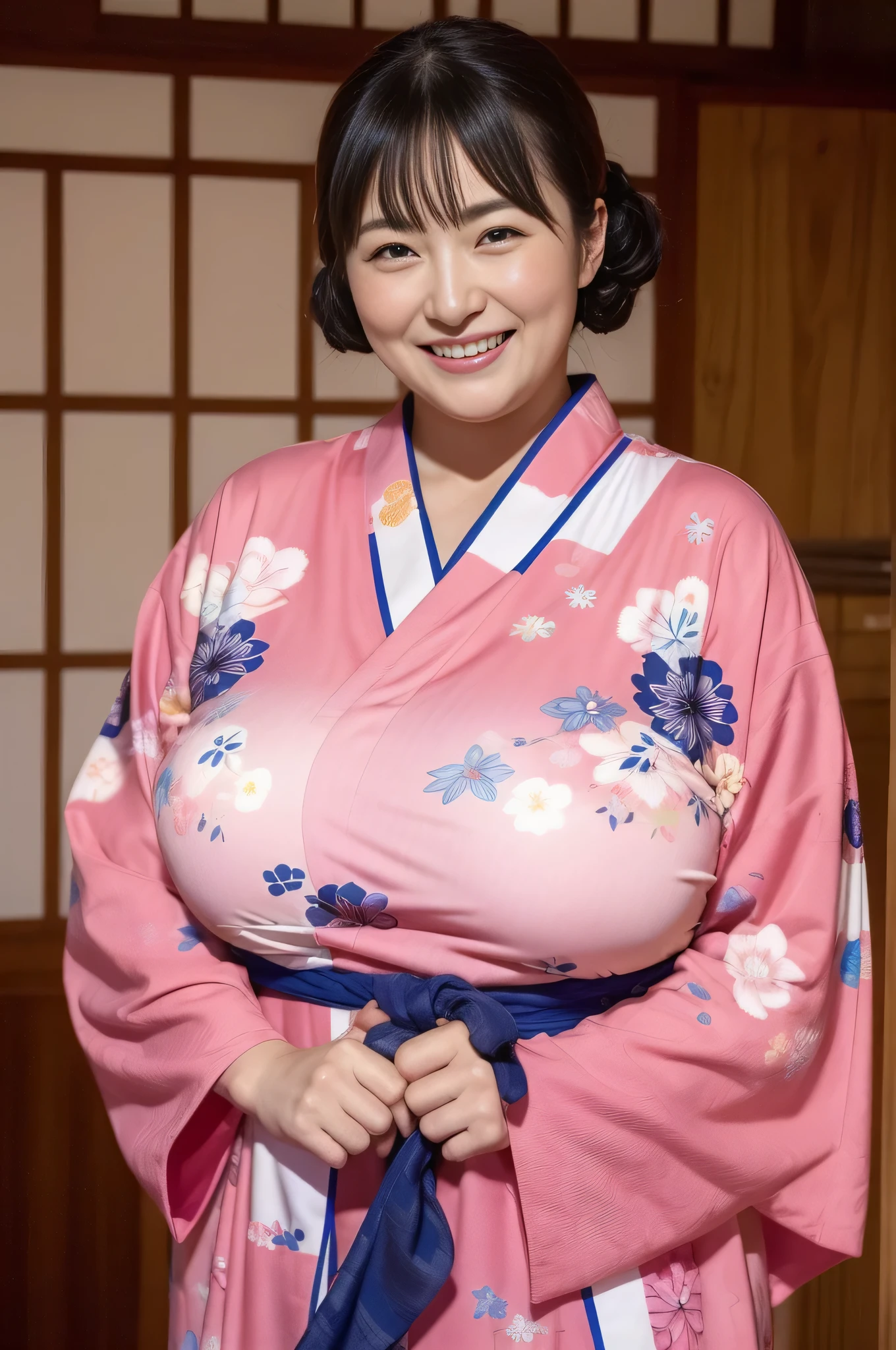 魅力的なwoman性, ３woman, bbw, yukata、big breasts, laughter、hot spring inn、masterpiece, highest quality,