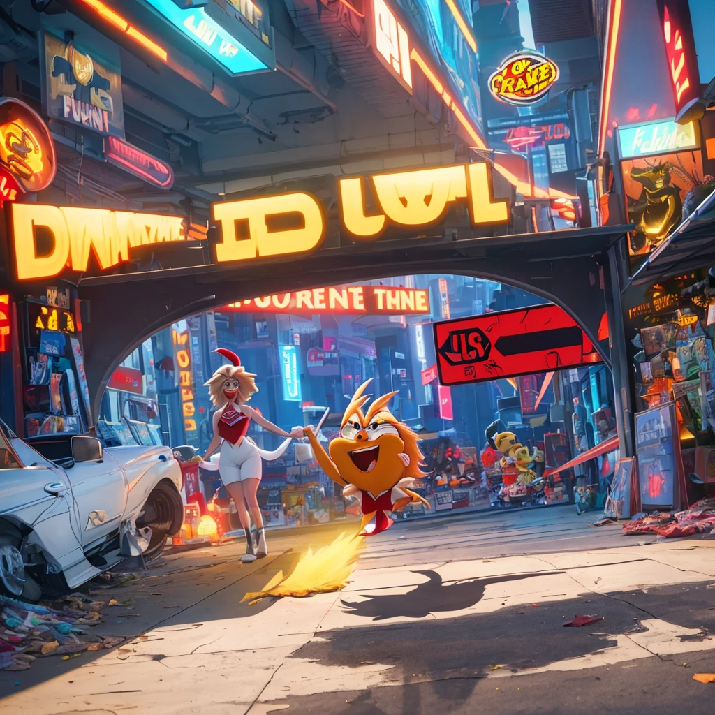 An extremely complex scene with two subjects: the Looney Tunes Road Runner greatly resembling Donald Trump, outwitting the Looney Tunes Wile E. Coyote greatly resembling Joe Biden, all set in the US White House. The artwork should have the best quality, be ultra-detailed, and realistic. The scene should depict the interaction between the two characters with vivid colors and professional studio lighting. The color tone should be vibrant and eye-catching. The lighting should highlight the details of the characters and the surroundings.