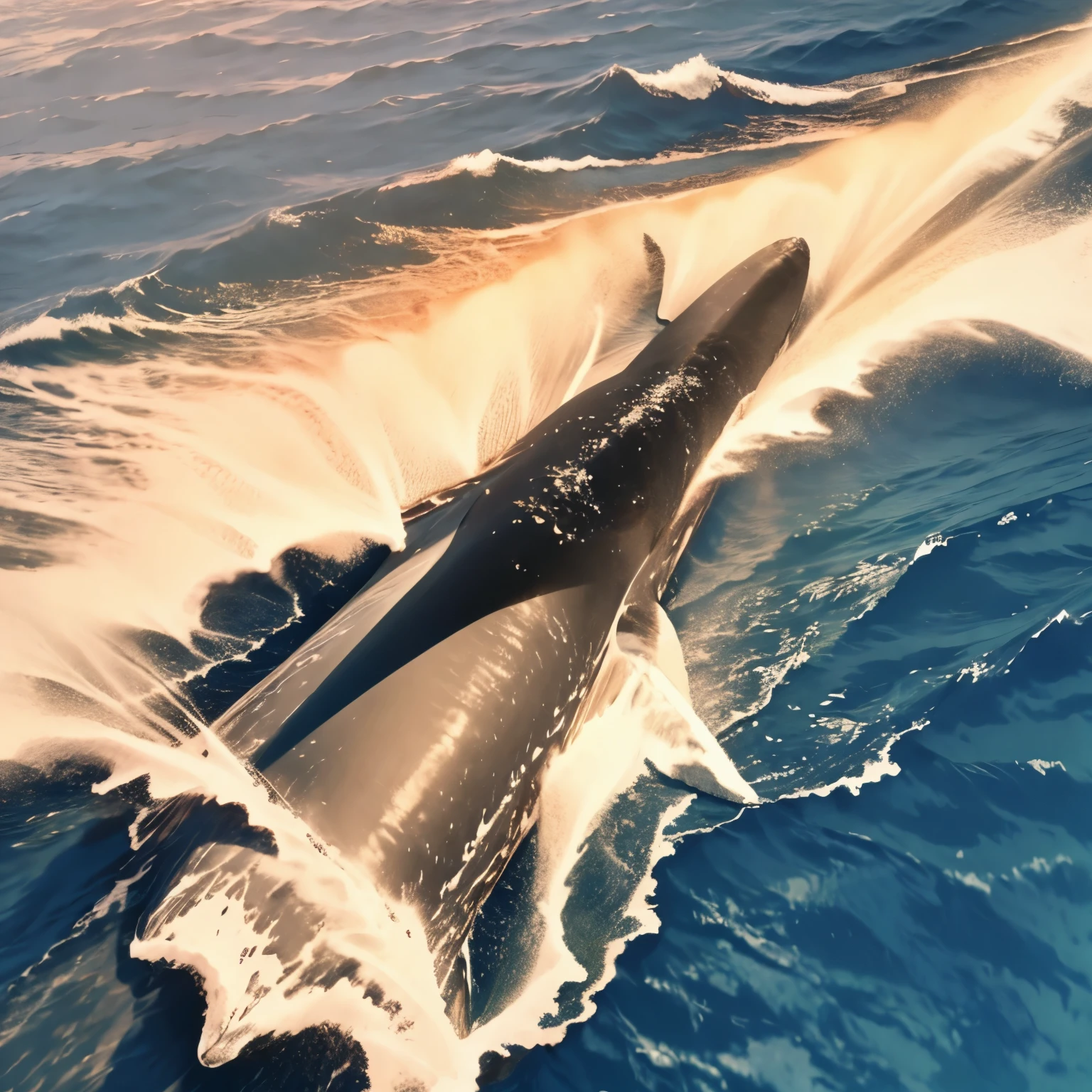 (aerial view:1.4), masterpiece, the appearance of a large whale in the sea. shadow of a large whale in the sea