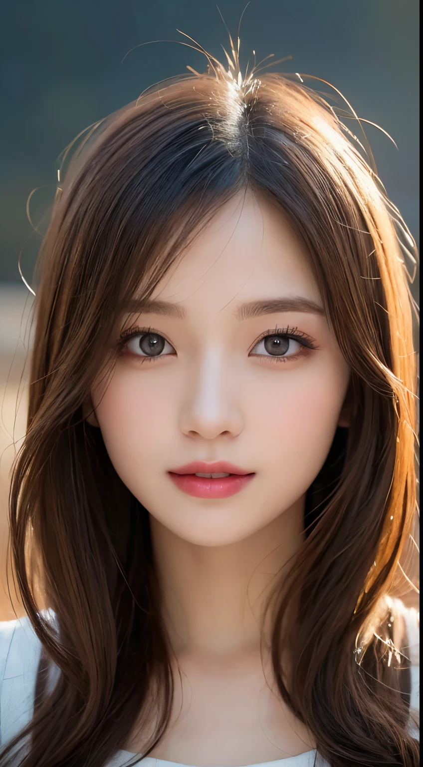 table top, highest quality, shape, Super detailed, finely, High resolution, 8k wallpaper, perfect dynamic composition shape, beautiful and detailed eyes, small breasts, natural color lip,Gentle smile,20 year old girl、Beautifully detailed face、perfect and beautiful face,Big eyes、Beautifully detailed face、perfect and beautiful double eyelids、blur the background、slim face and style、straight hair、 (masterpiece, highest quality, Super detailed, detailed face, 8k)、real photos(best image quality)、smile、cyberpunk short clothes
