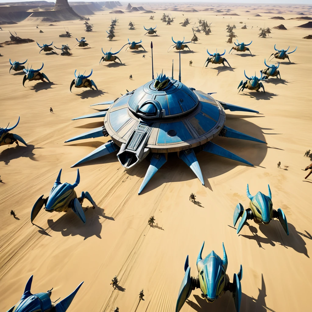 Aerial view of the Gungan army fighting the droid army in Star Wars