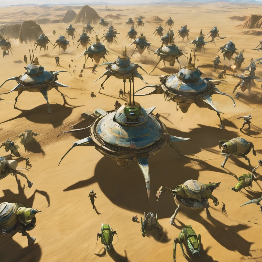 Aerial view of the Gungan army fighting the droid army in Star Wars