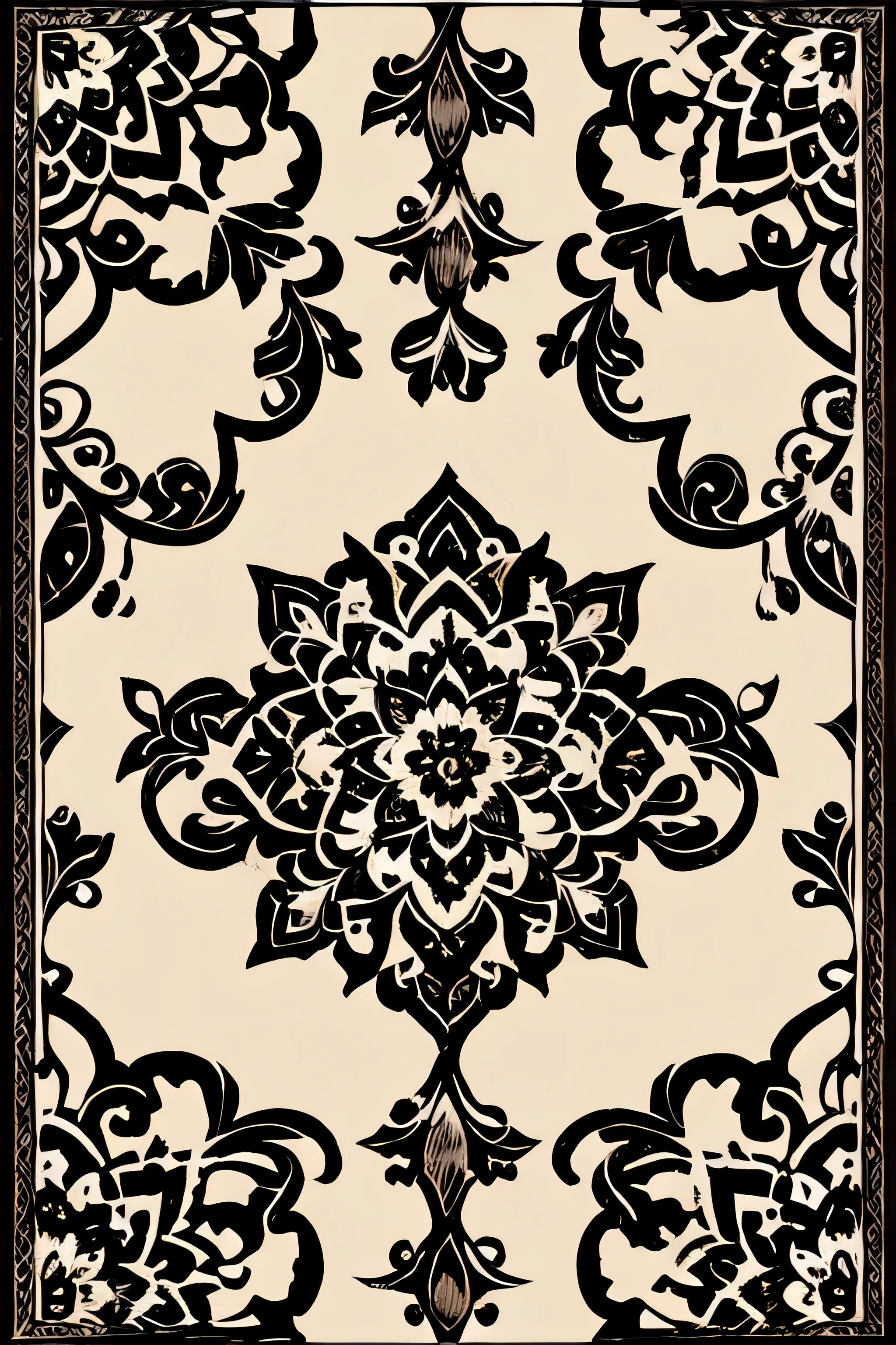 Moroccan damask black and white Botanical Persia Medallion